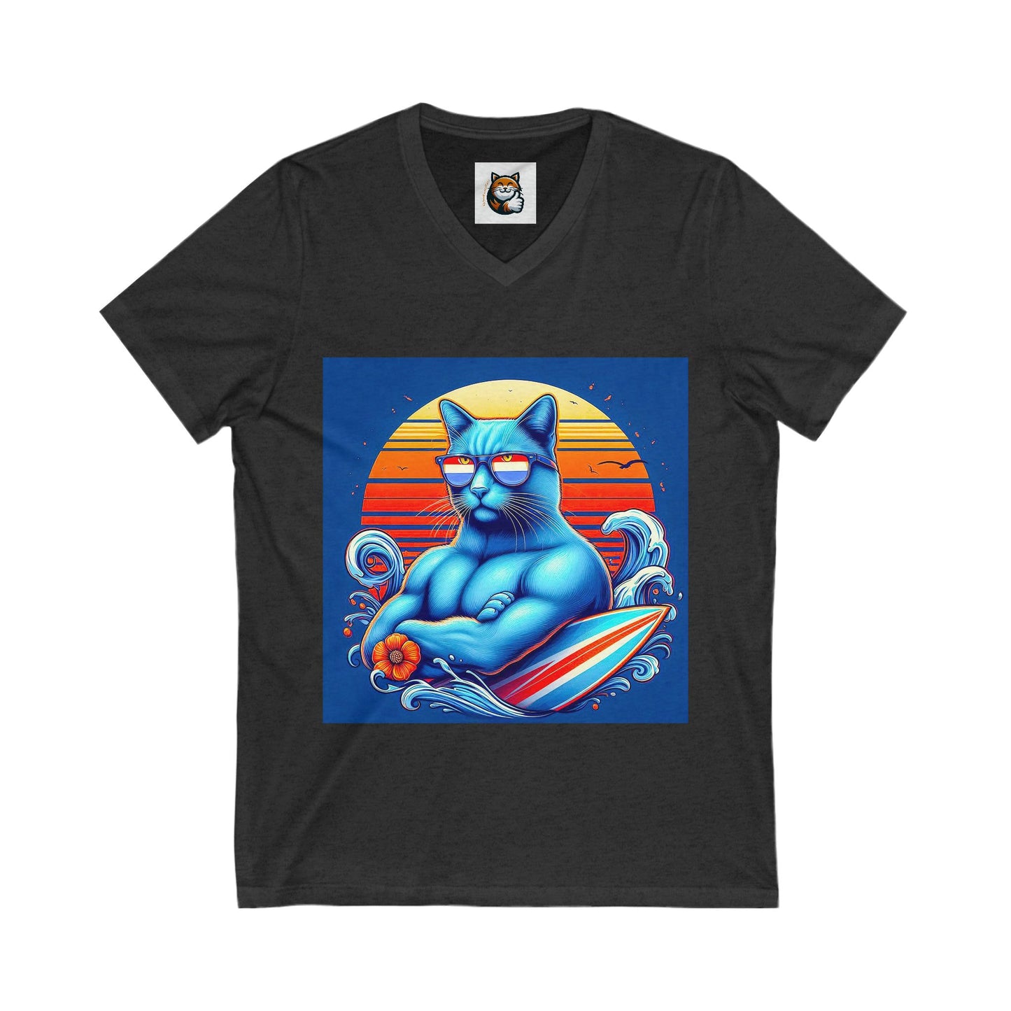 Russian Blue Cat Unisex Jersey Short Sleeve V-Neck Tee