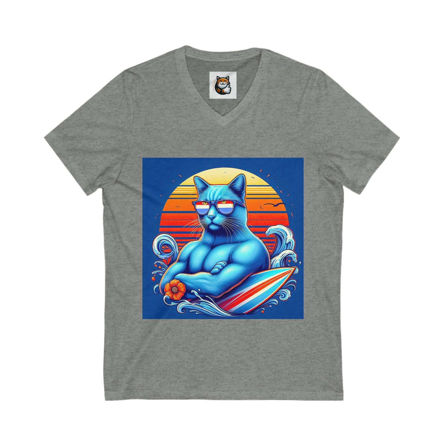 Russian Blue Cat Unisex Jersey Short Sleeve V-Neck Tee