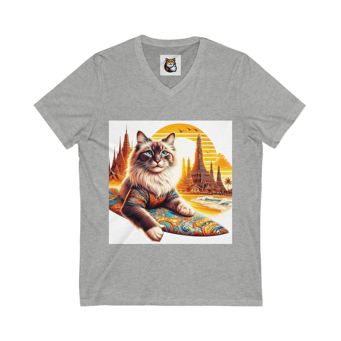 British Shorthair surfer kitty Jersey Short Sleeve V-Neck Tee