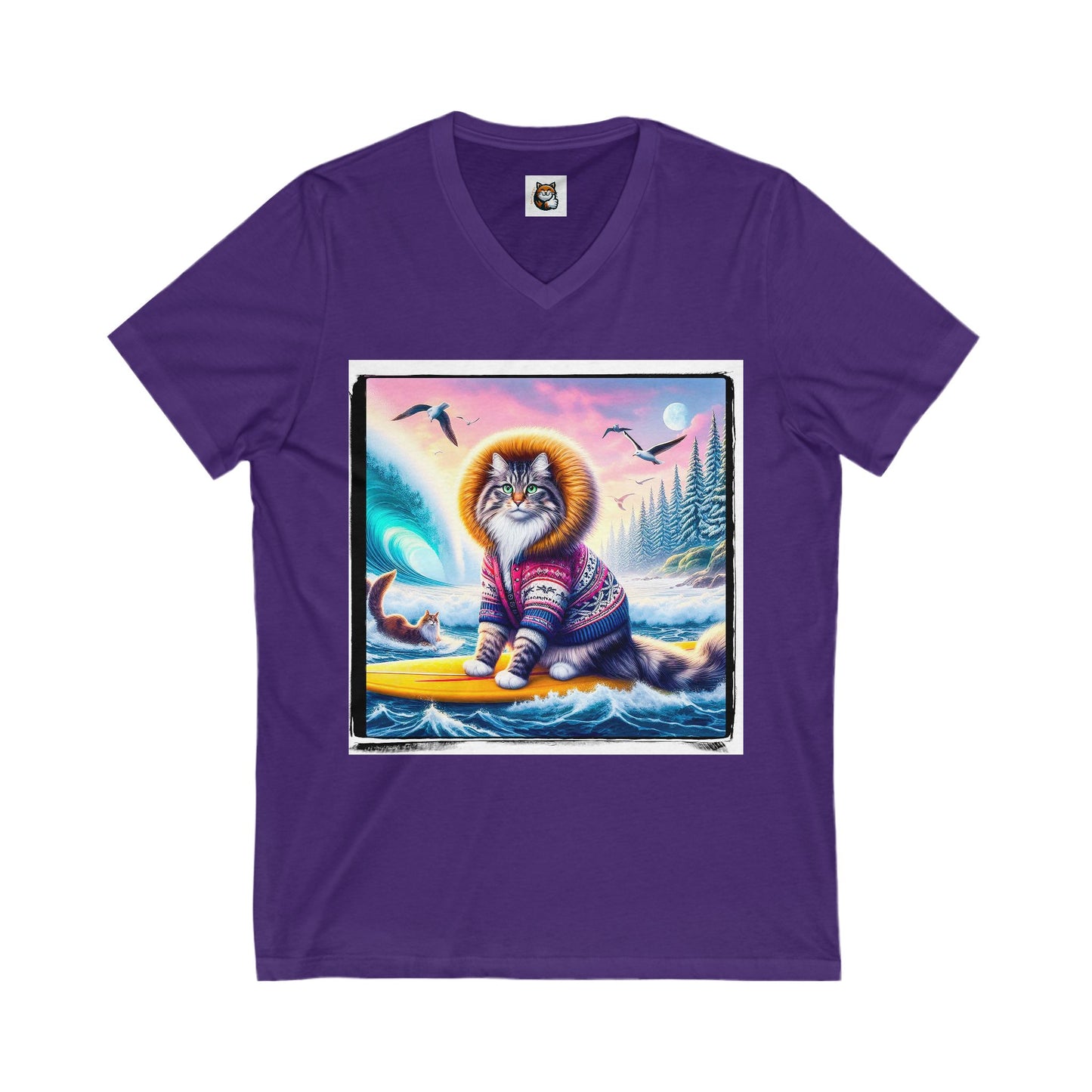 Norwegian Forest Cat Unisex Jersey Short Sleeve V-Neck Tee
