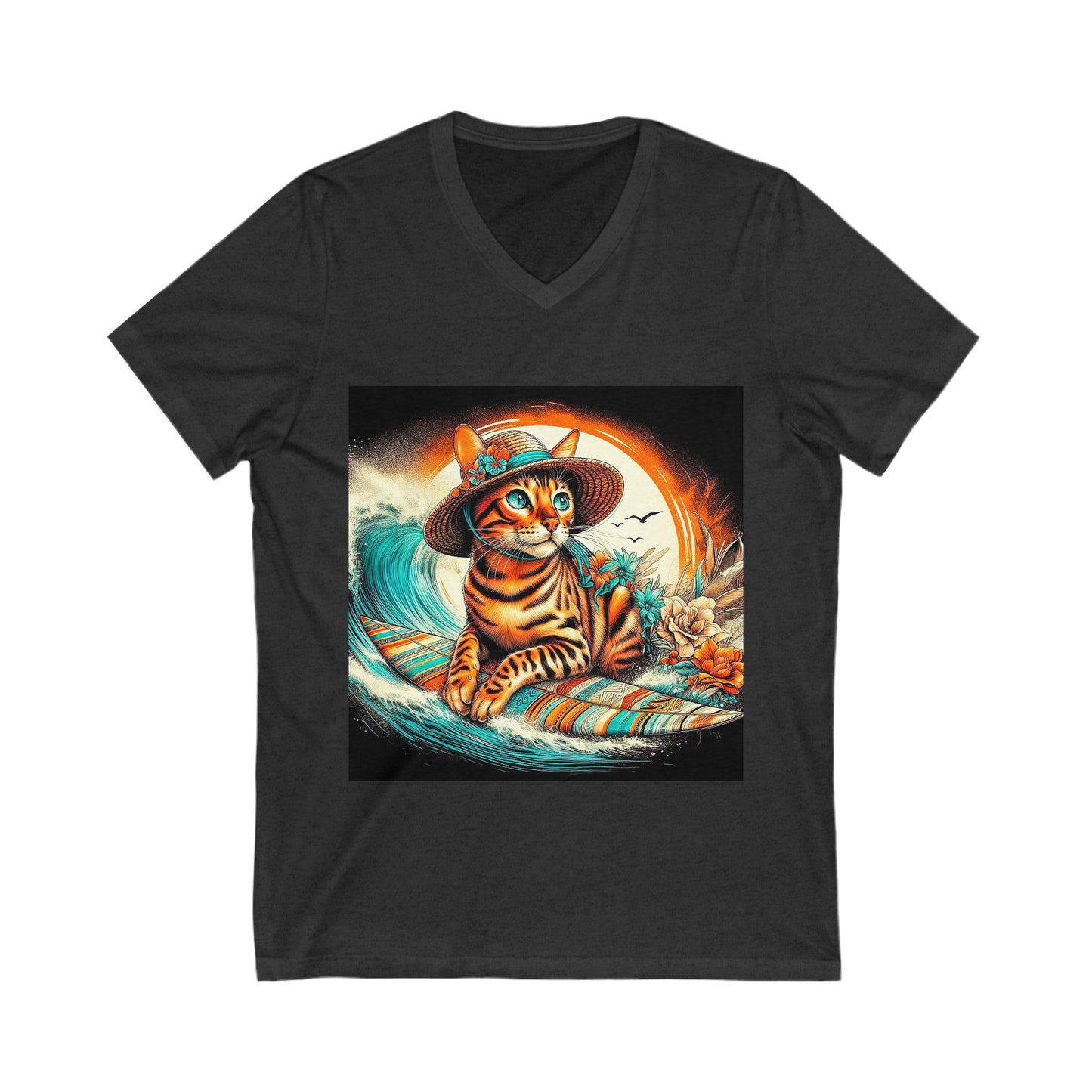Bengal surfer kitty Short Sleeve V-Neck Tee