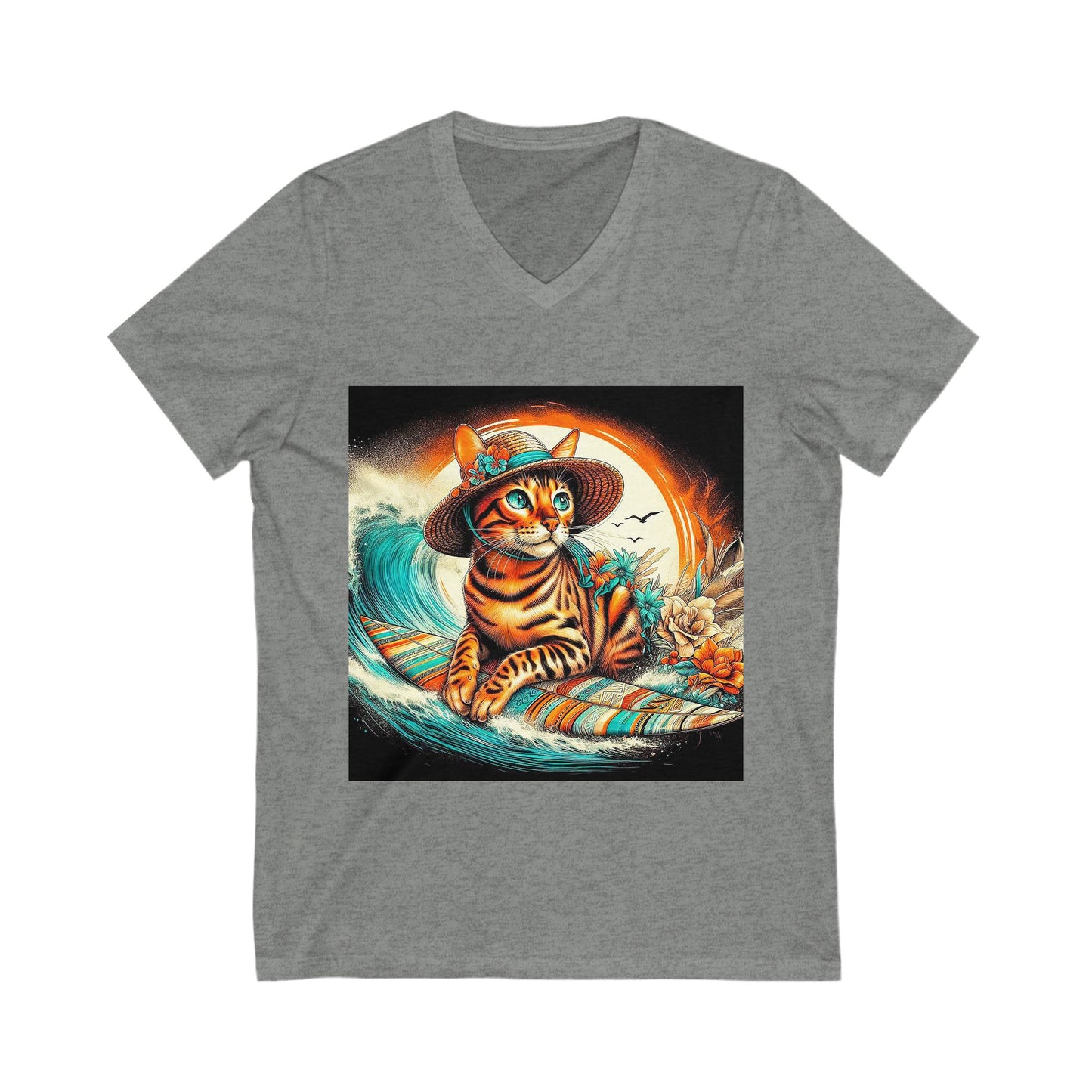 Bengal surfer kitty Short Sleeve V-Neck Tee