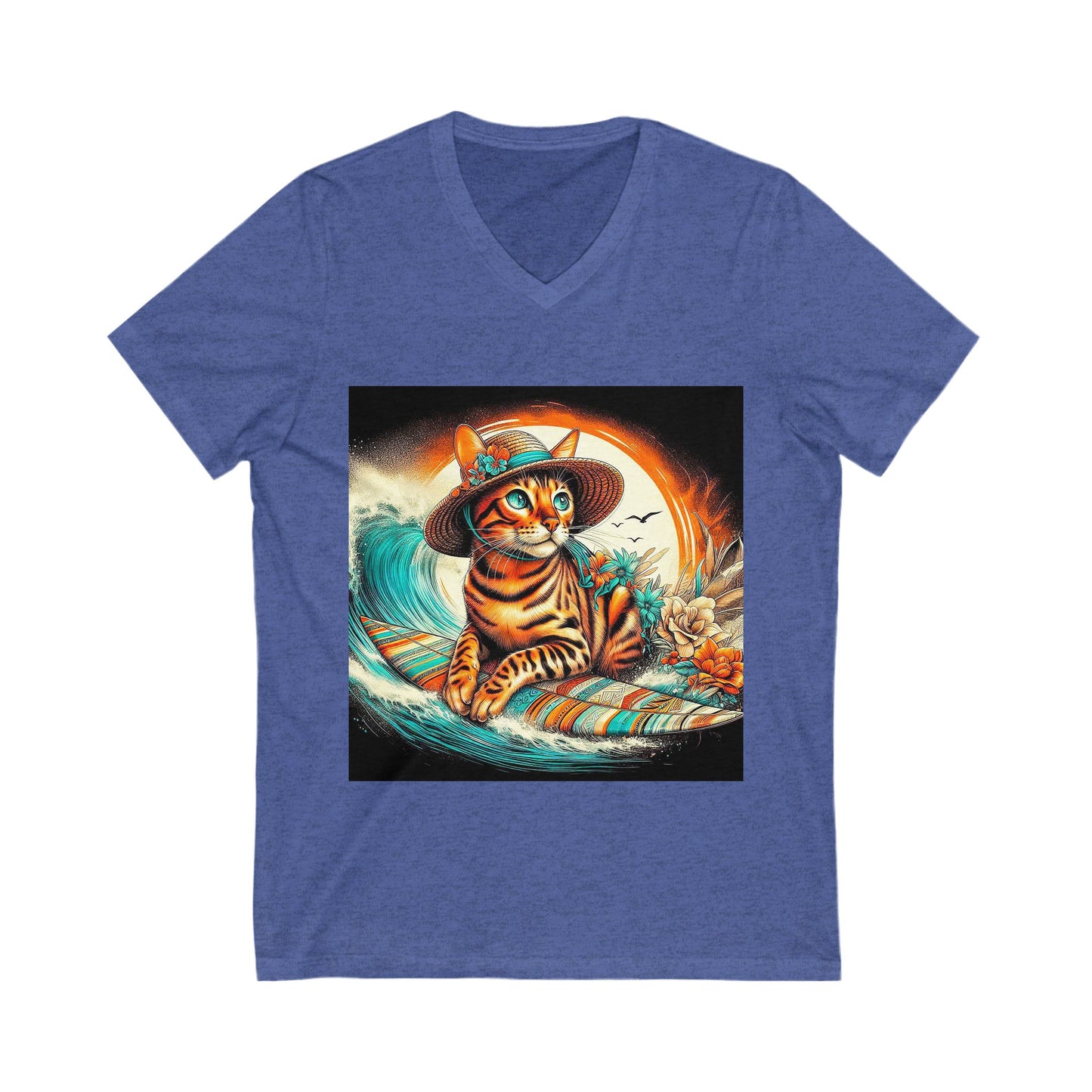 Bengal surfer kitty Short Sleeve V-Neck Tee