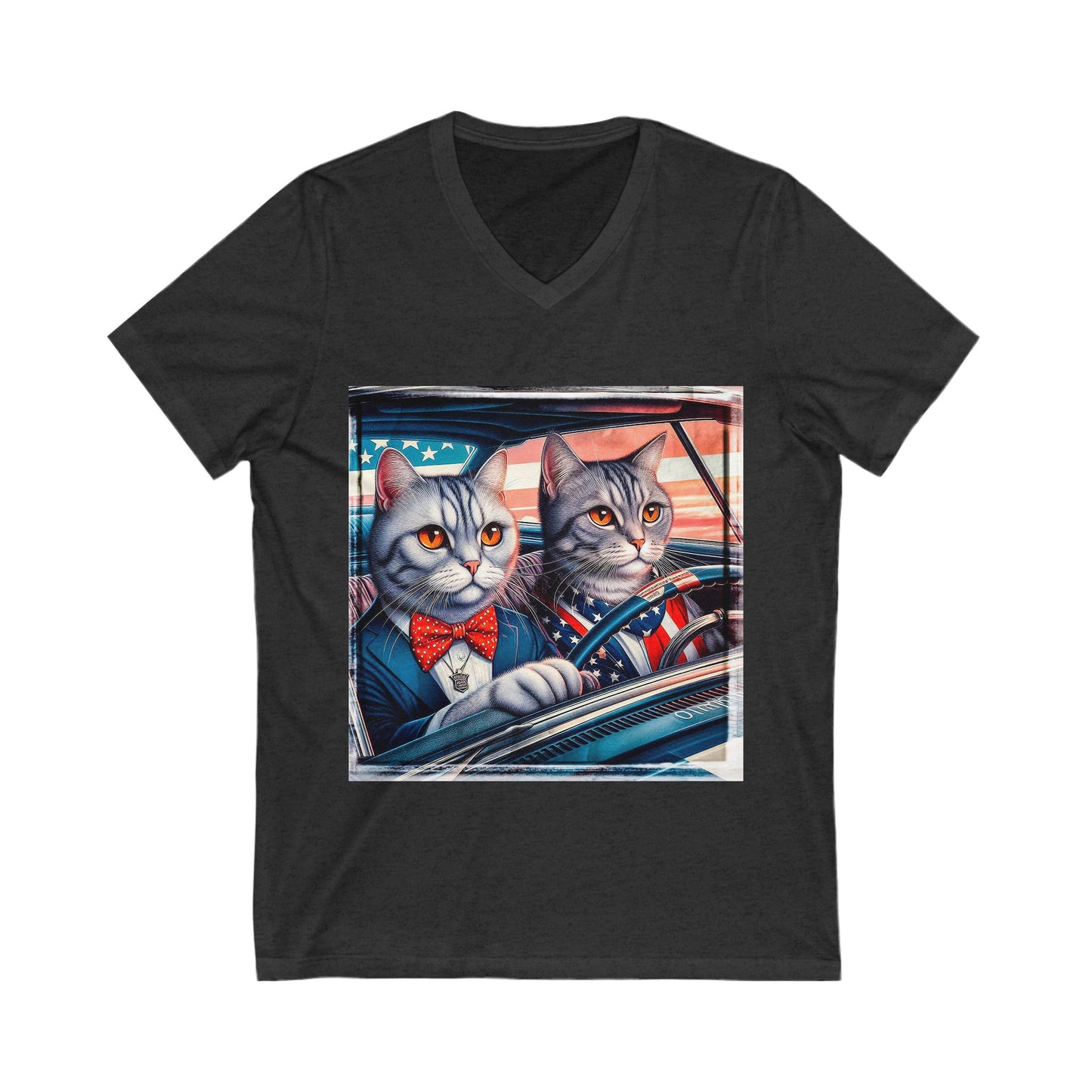 Wacky American friends driving Unisex Jersey Short Sleeve V-Neck Tee