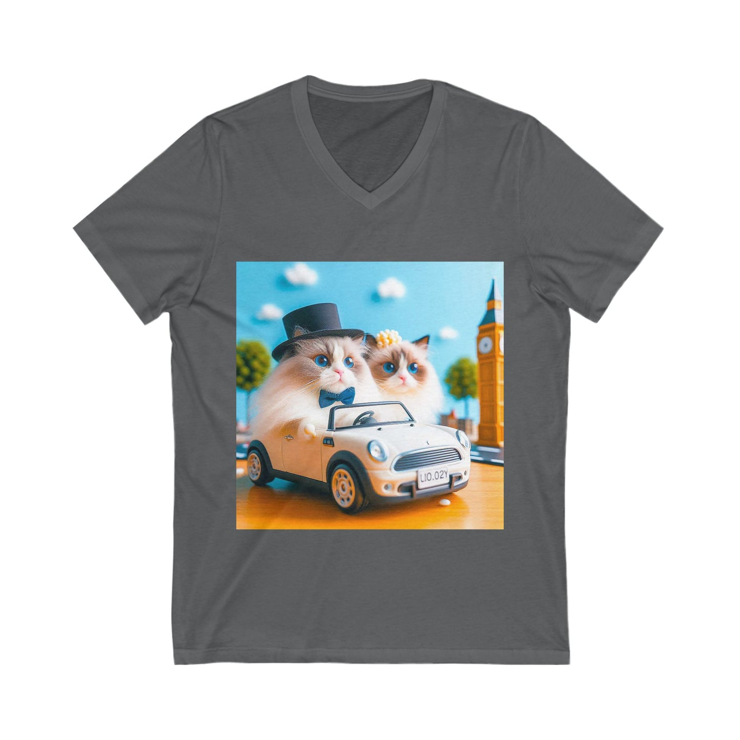 Wacky Ragdoll Cat friends driving Jersey Short Sleeve V-Neck Tee