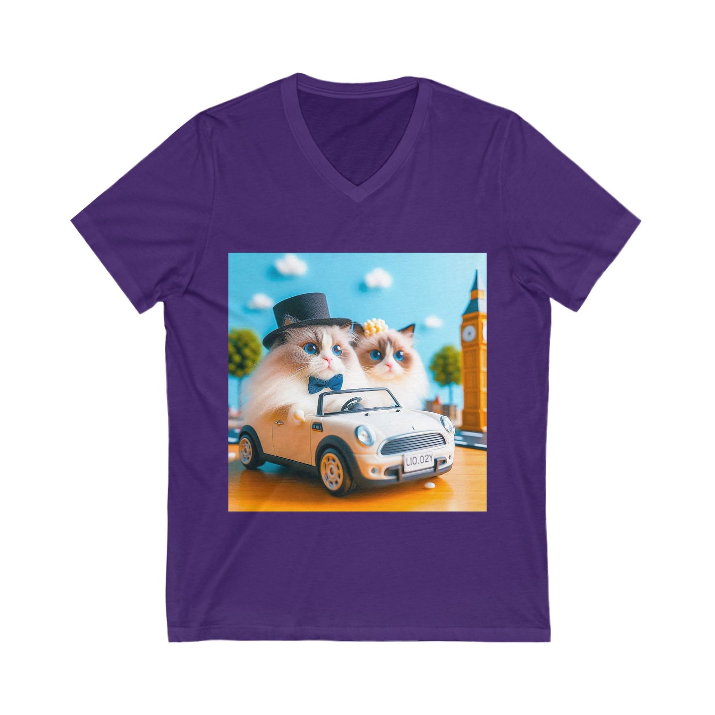 Wacky Ragdoll Cat friends driving Jersey Short Sleeve V-Neck Tee