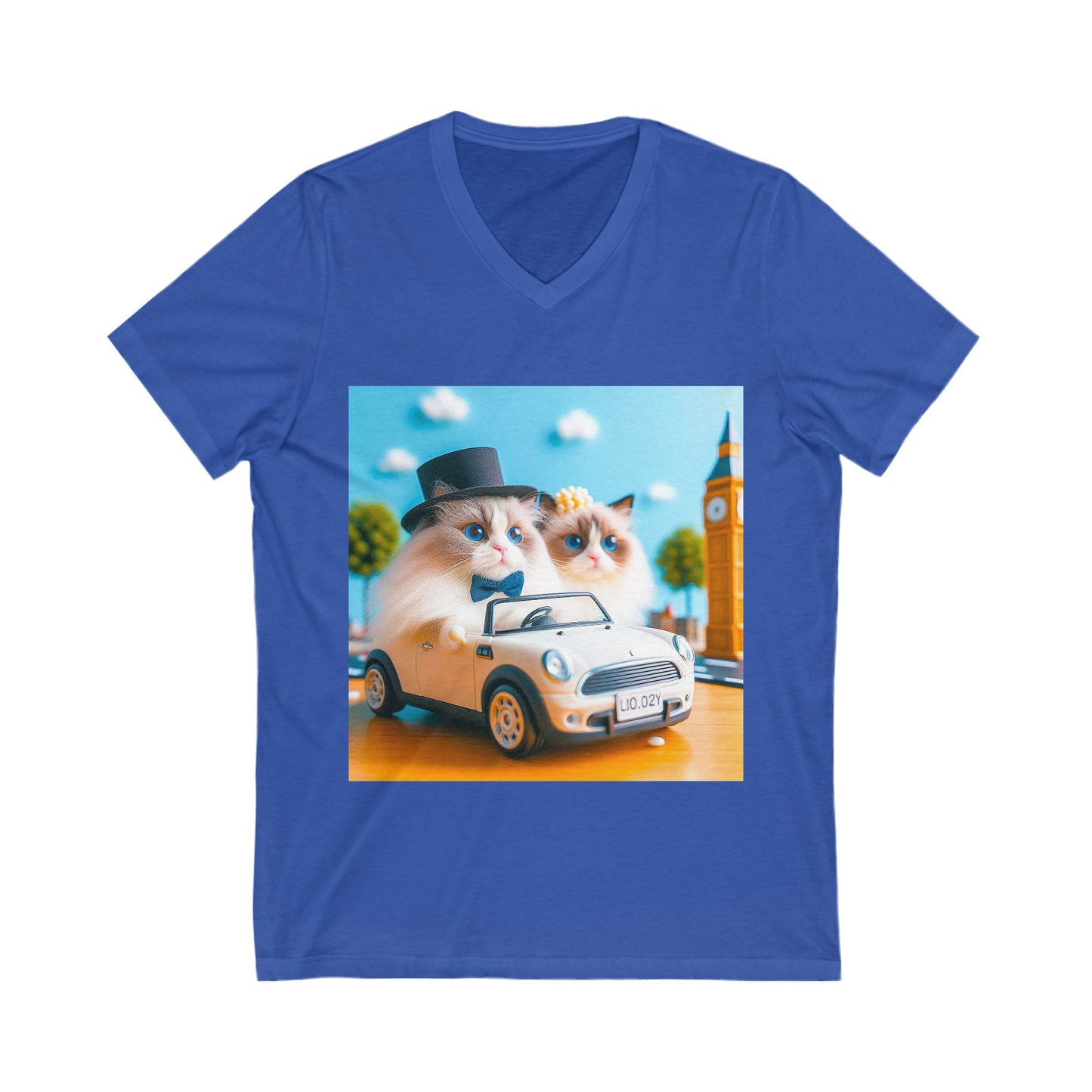 Wacky Ragdoll Cat friends driving Jersey Short Sleeve V-Neck Tee