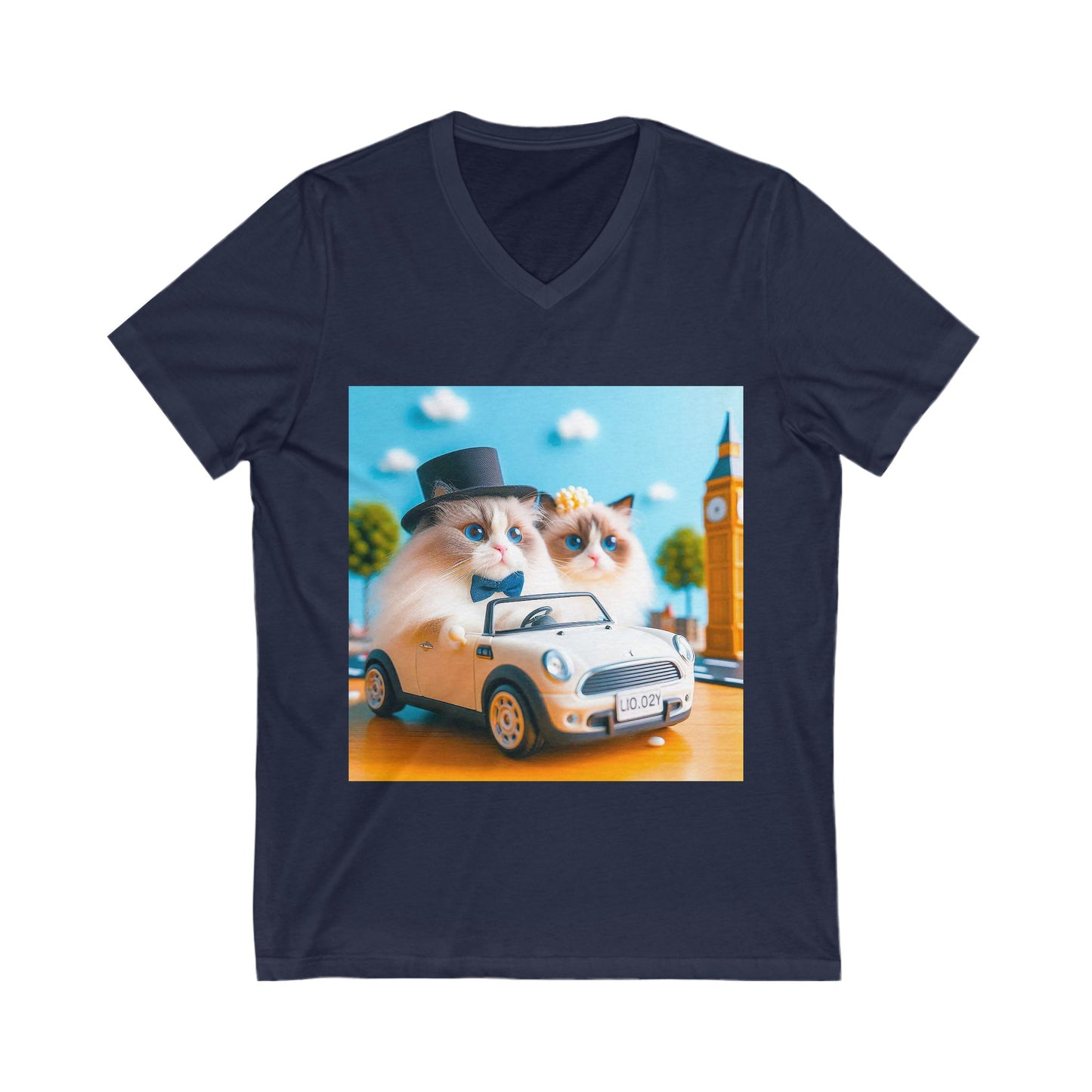 Wacky Ragdoll Cat friends driving Jersey Short Sleeve V-Neck Tee