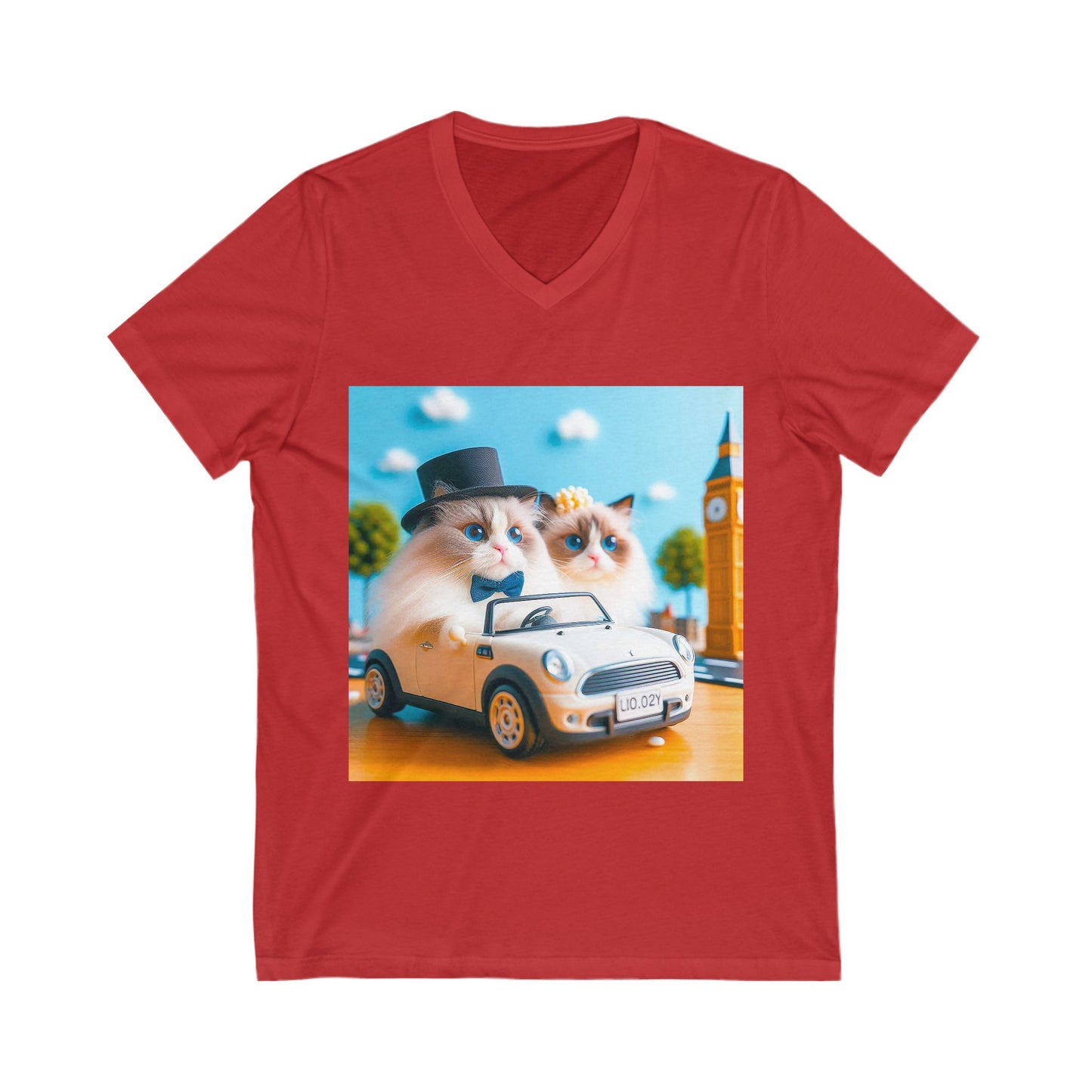 Wacky Ragdoll Cat friends driving Jersey Short Sleeve V-Neck Tee