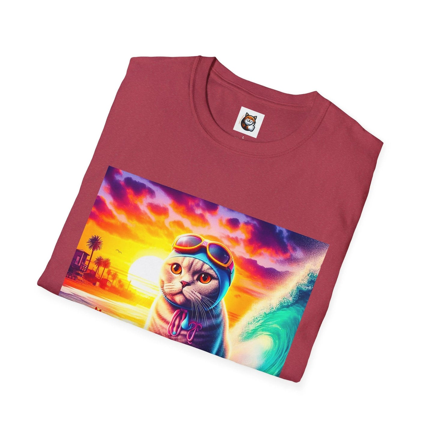 Scottish Fold Cat colorful sunset T-Shirt by Printify