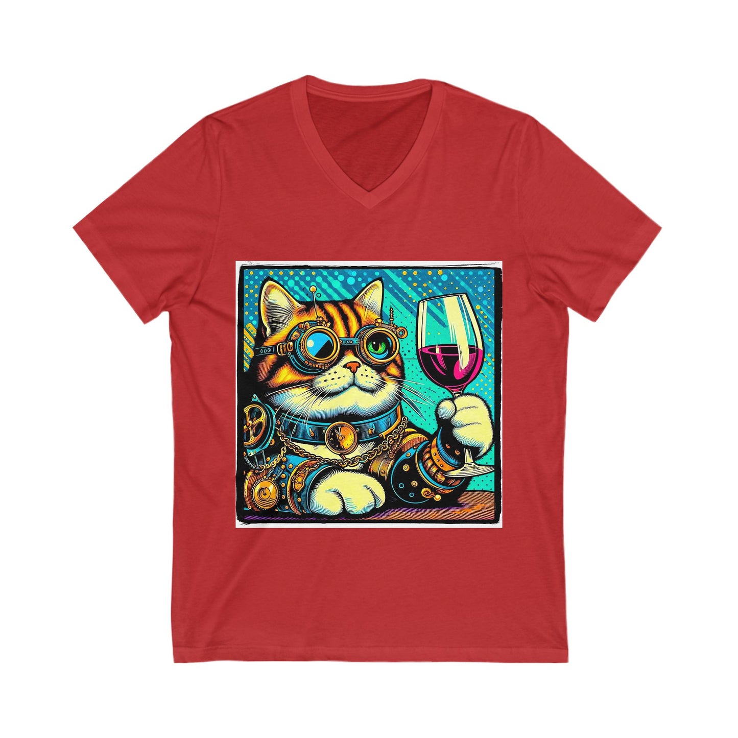 Domestic Cat steam punk and wine drinking V-Neck Tee