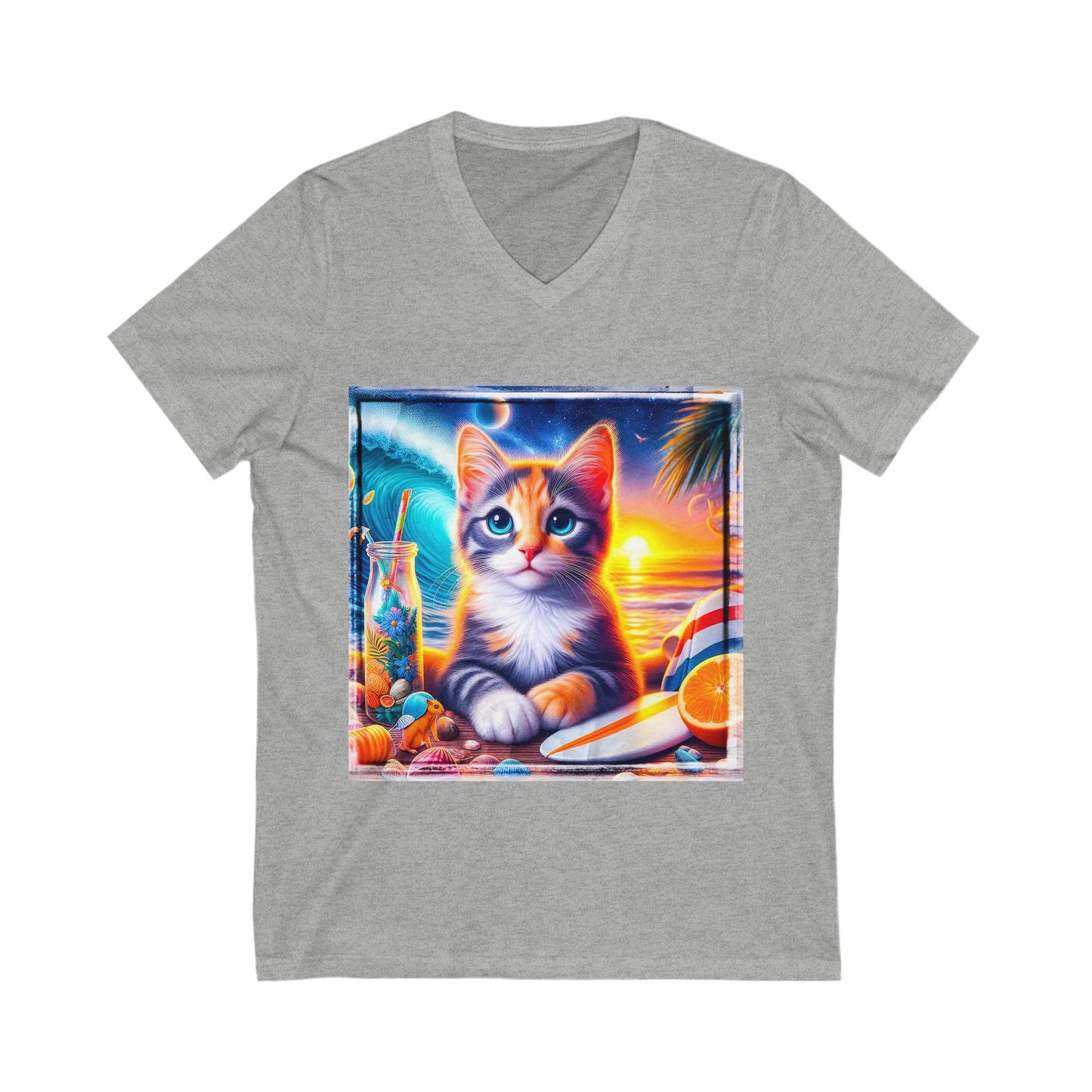 Domestic Cat surfer baby Sleeve V-Neck Tee