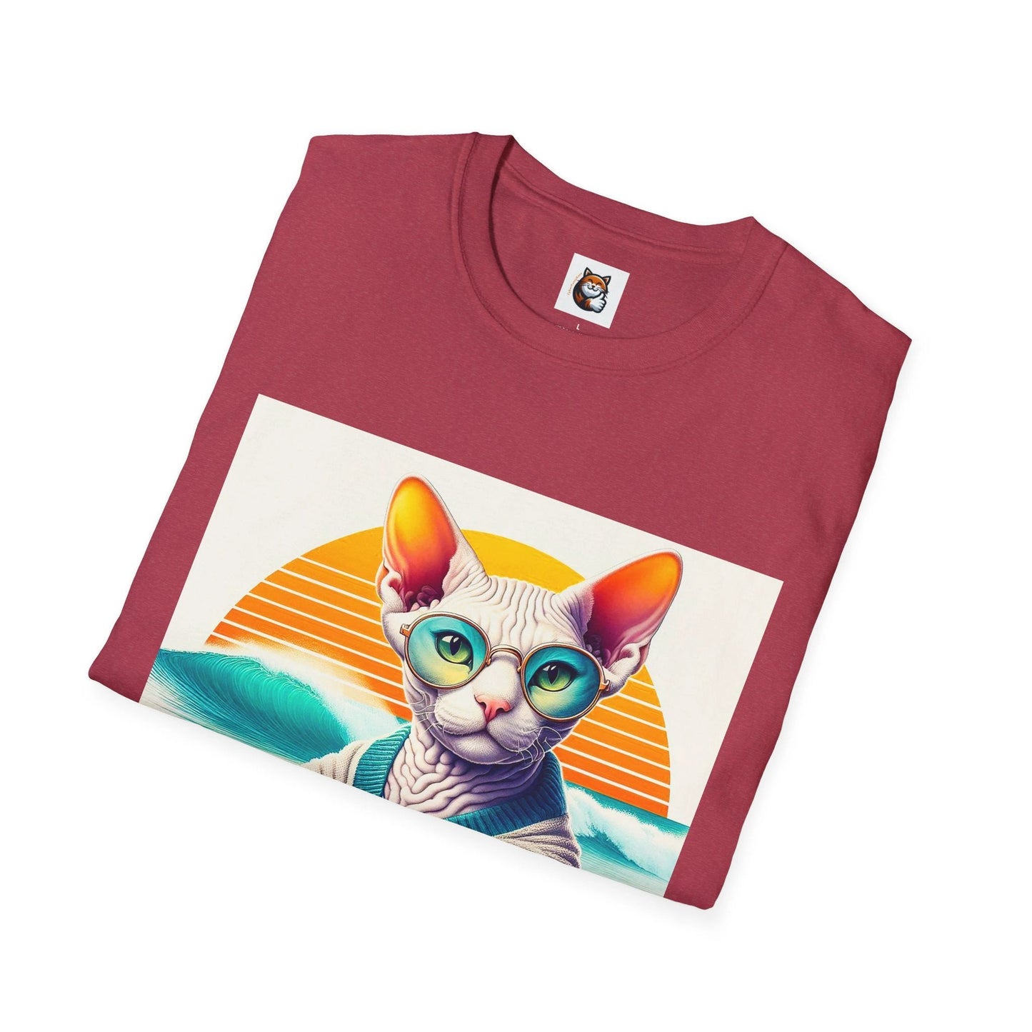 Devon Rex Cat surfing beauty Softstyle T-Shirt by Printify