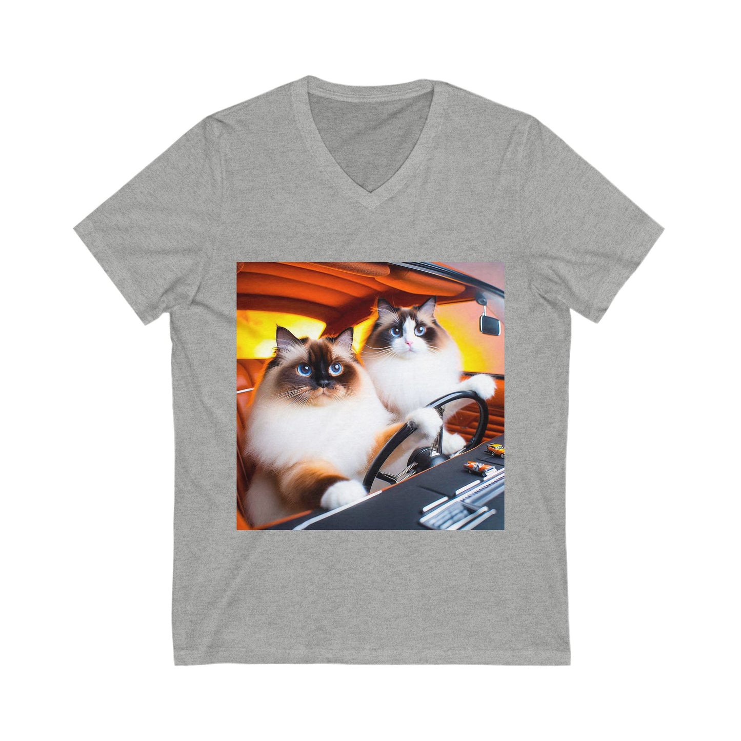 Wacky Ragdoll Cat Unisex Jersey Short Sleeve V-Neck Tee