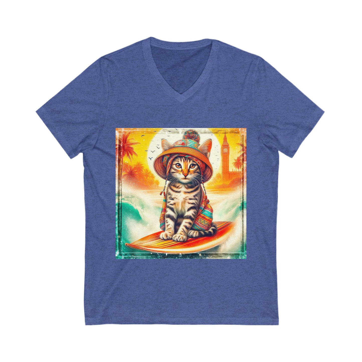 Domestic Cat surfer Sleeve V-Neck Tee
