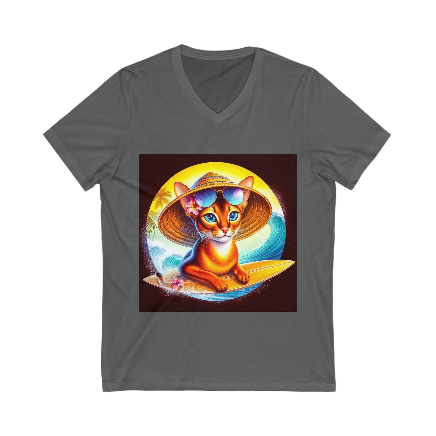 Abyssinian surfing baby Jersey Short Sleeve V-Neck Tee