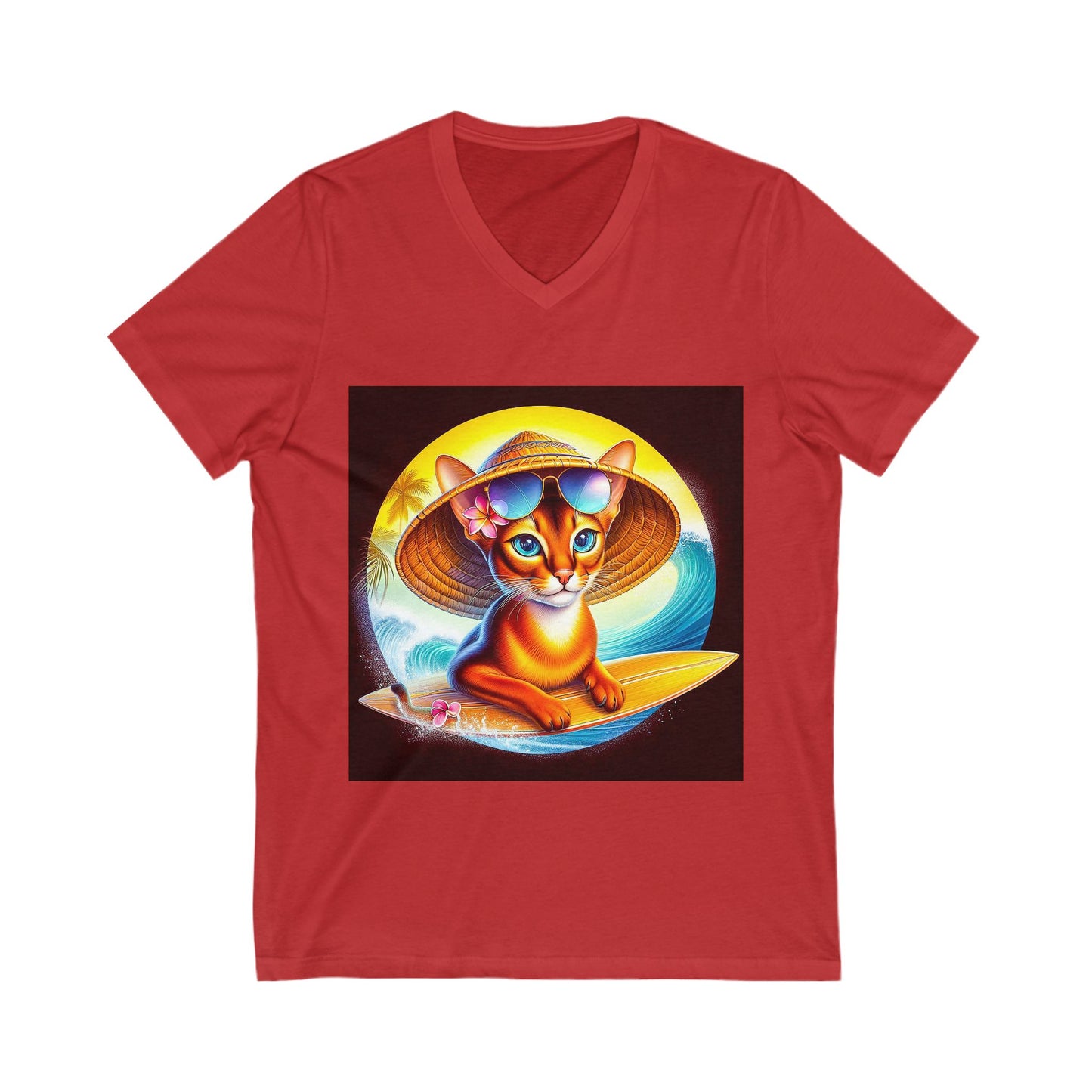 Abyssinian surfing baby Jersey Short Sleeve V-Neck Tee