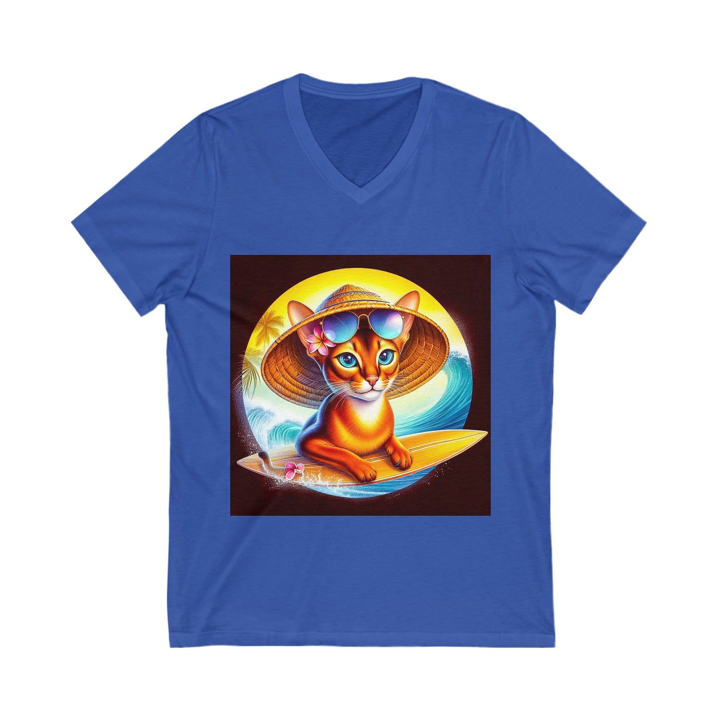 Abyssinian surfing baby Jersey Short Sleeve V-Neck Tee