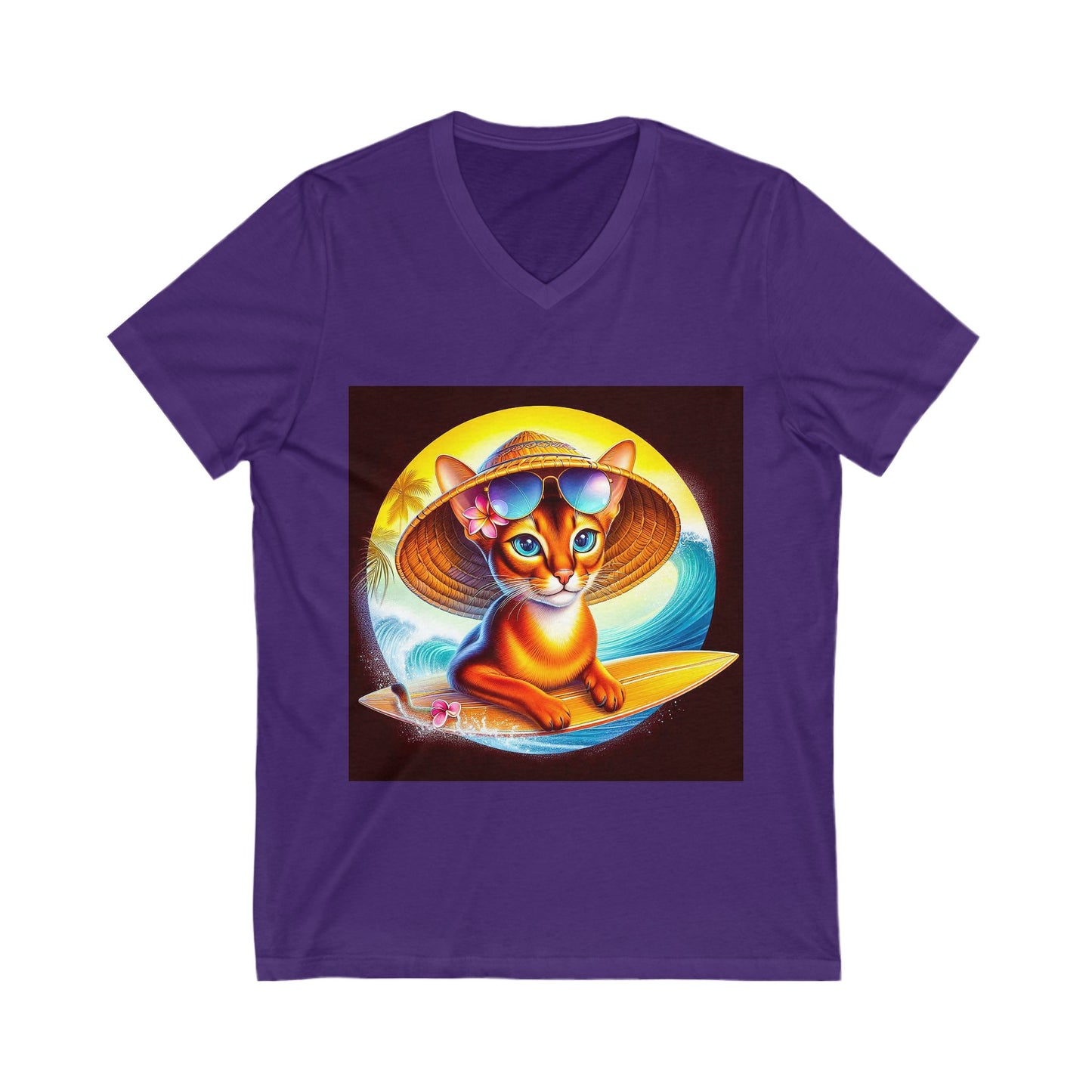 Abyssinian surfing baby Jersey Short Sleeve V-Neck Tee