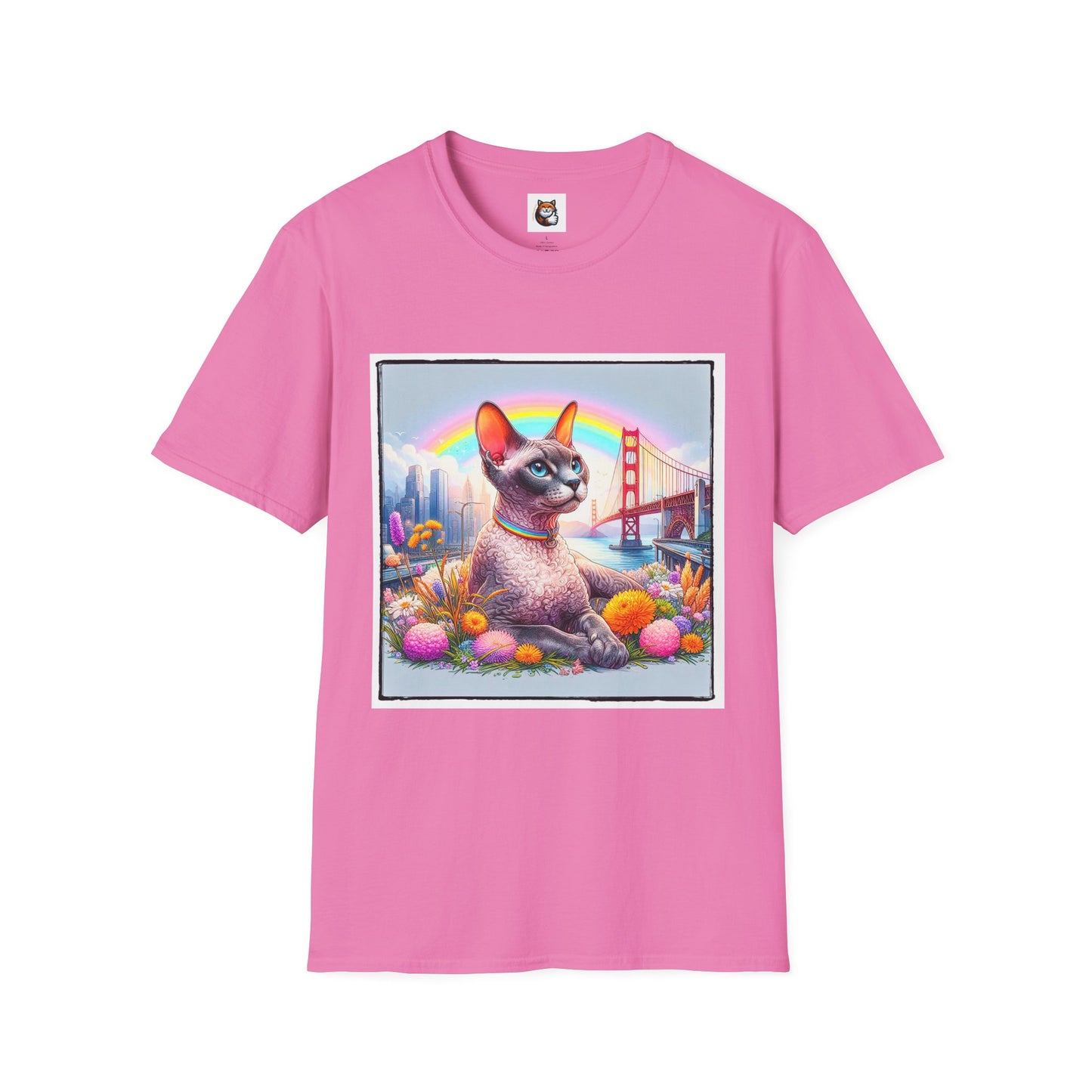 Devon Rex Cat rainbow Softstyle T-Shirt
