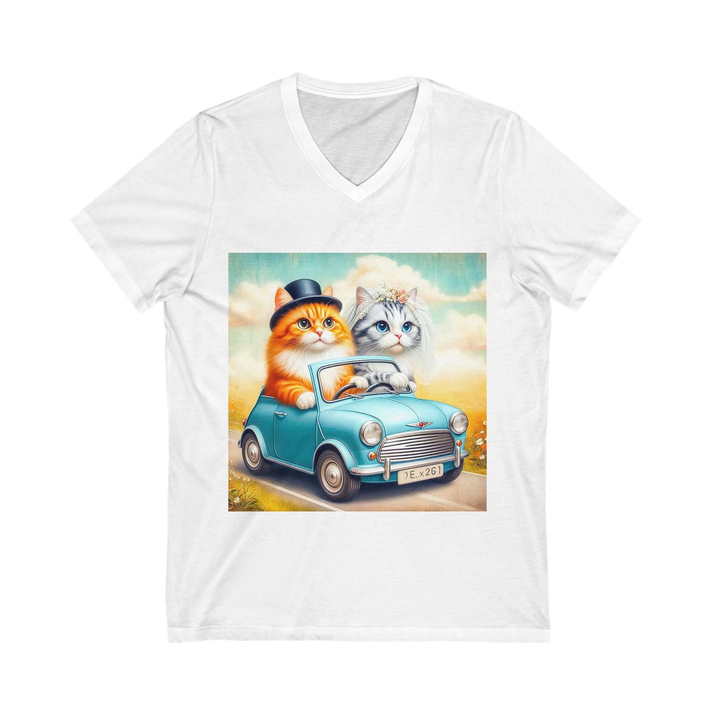 Wacky Domestic Cat Unisex Jersey Short Sleeve V-Neck Tee