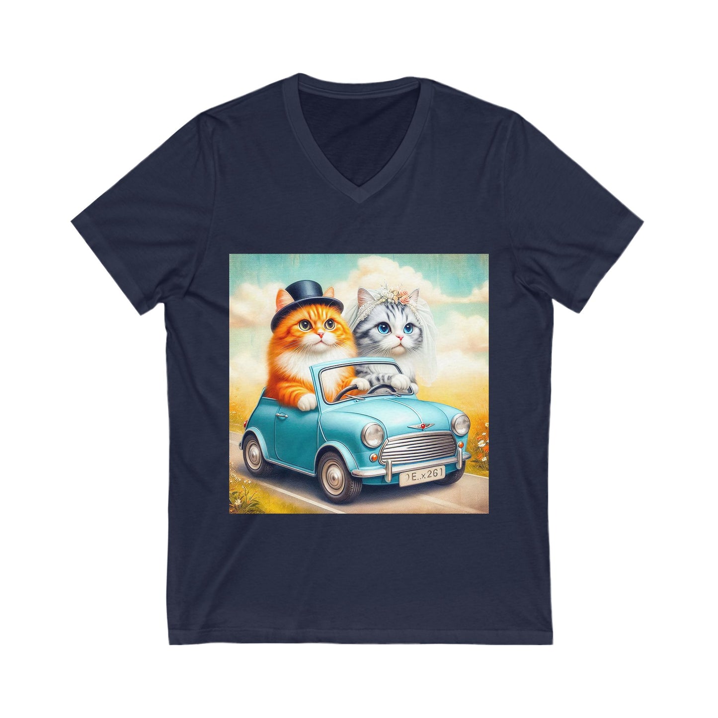 Wacky Domestic Cat Unisex Jersey Short Sleeve V-Neck Tee