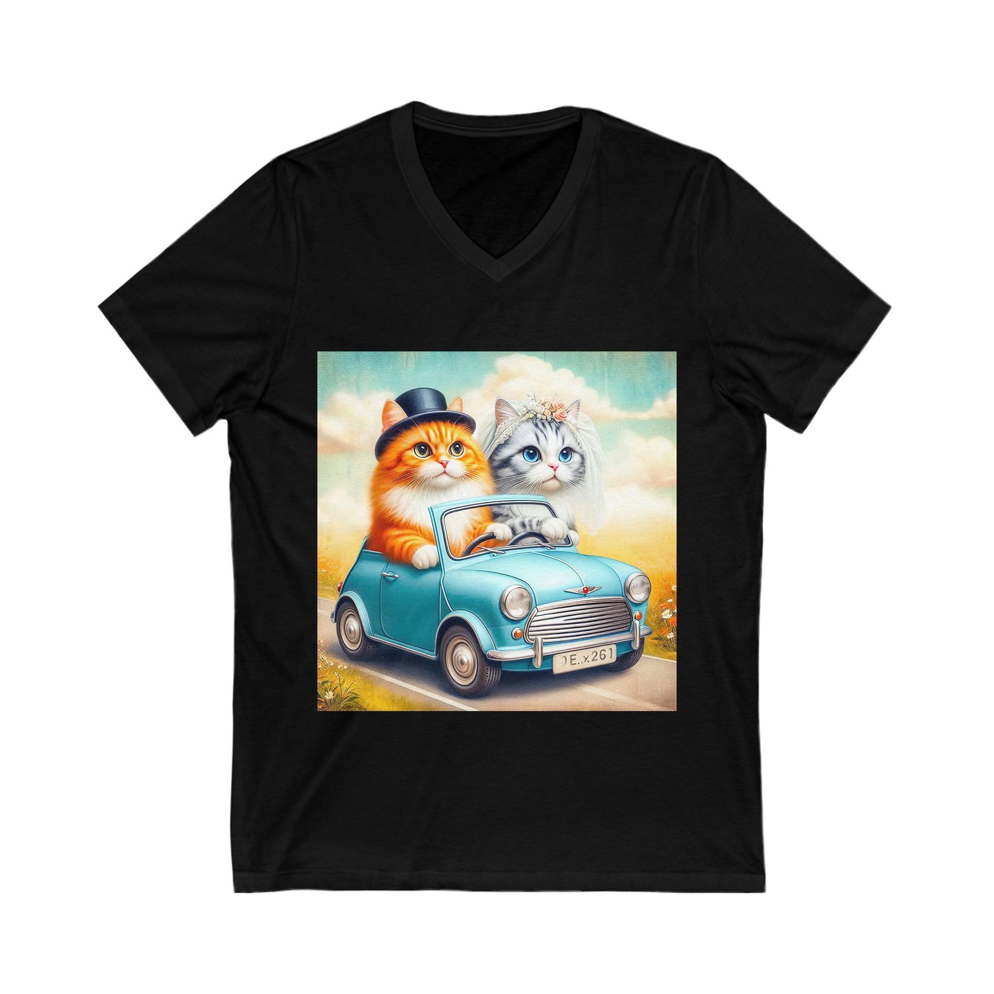 Wacky Domestic Cat Unisex Jersey Short Sleeve V-Neck Tee