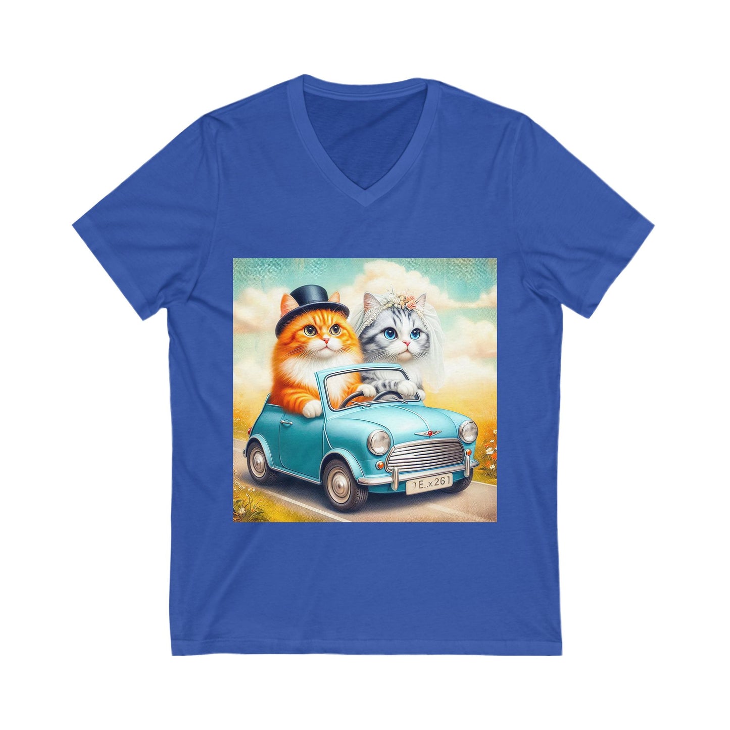Wacky Domestic Cat Unisex Jersey Short Sleeve V-Neck Tee