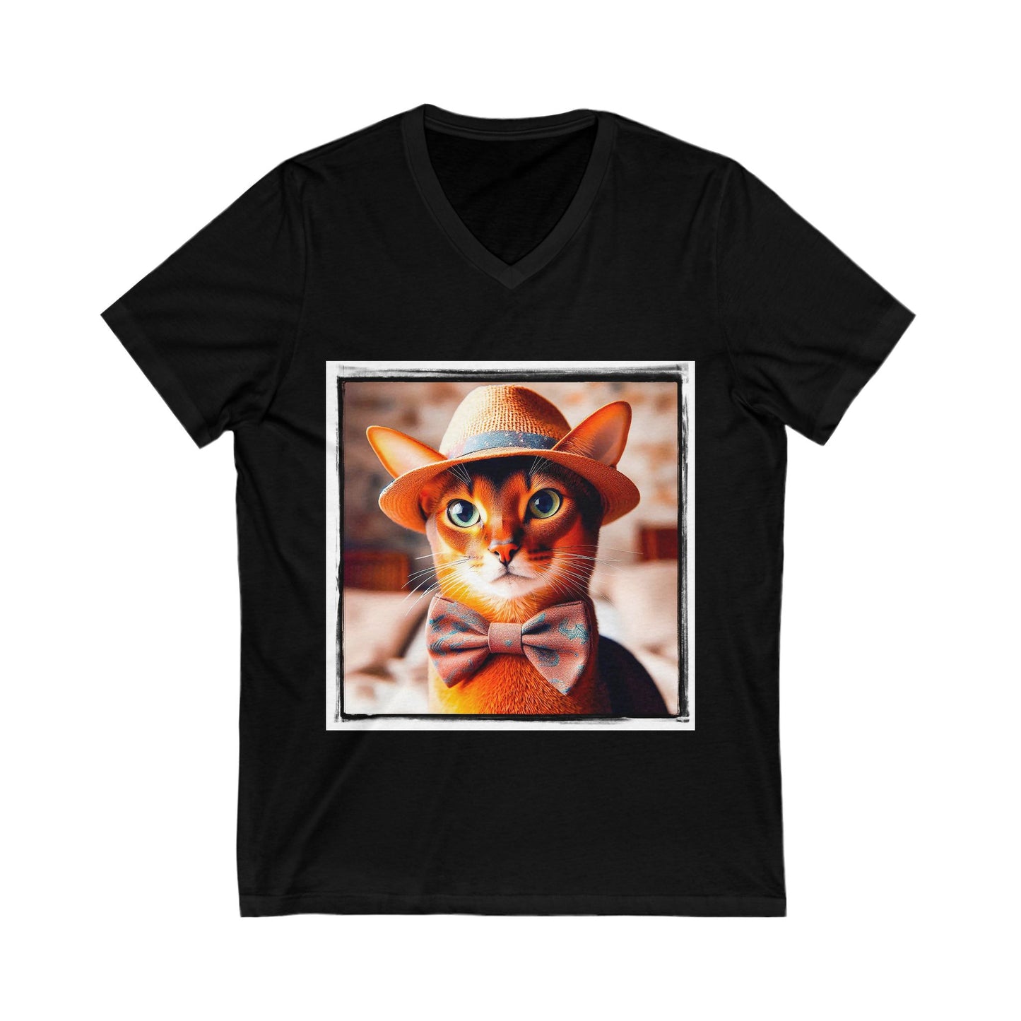Abyssinian hat and tie Jersey Short Sleeve V-Neck Tee