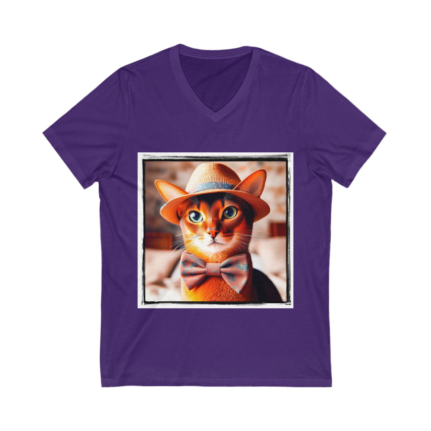 Abyssinian hat and tie Jersey Short Sleeve V-Neck Tee