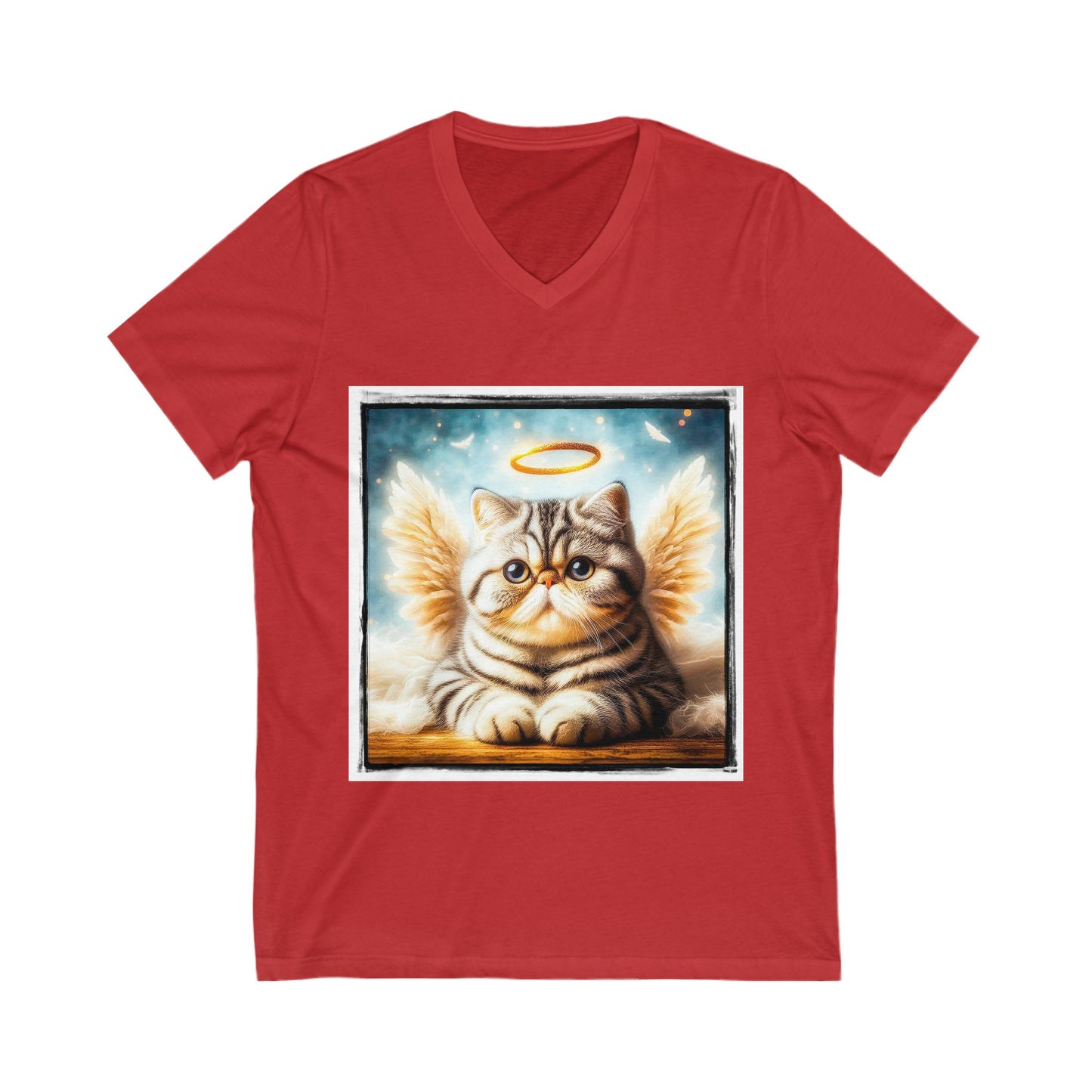 Exotic Shorthair Cat fluffy Angel Short Sleeve V-Neck Tee