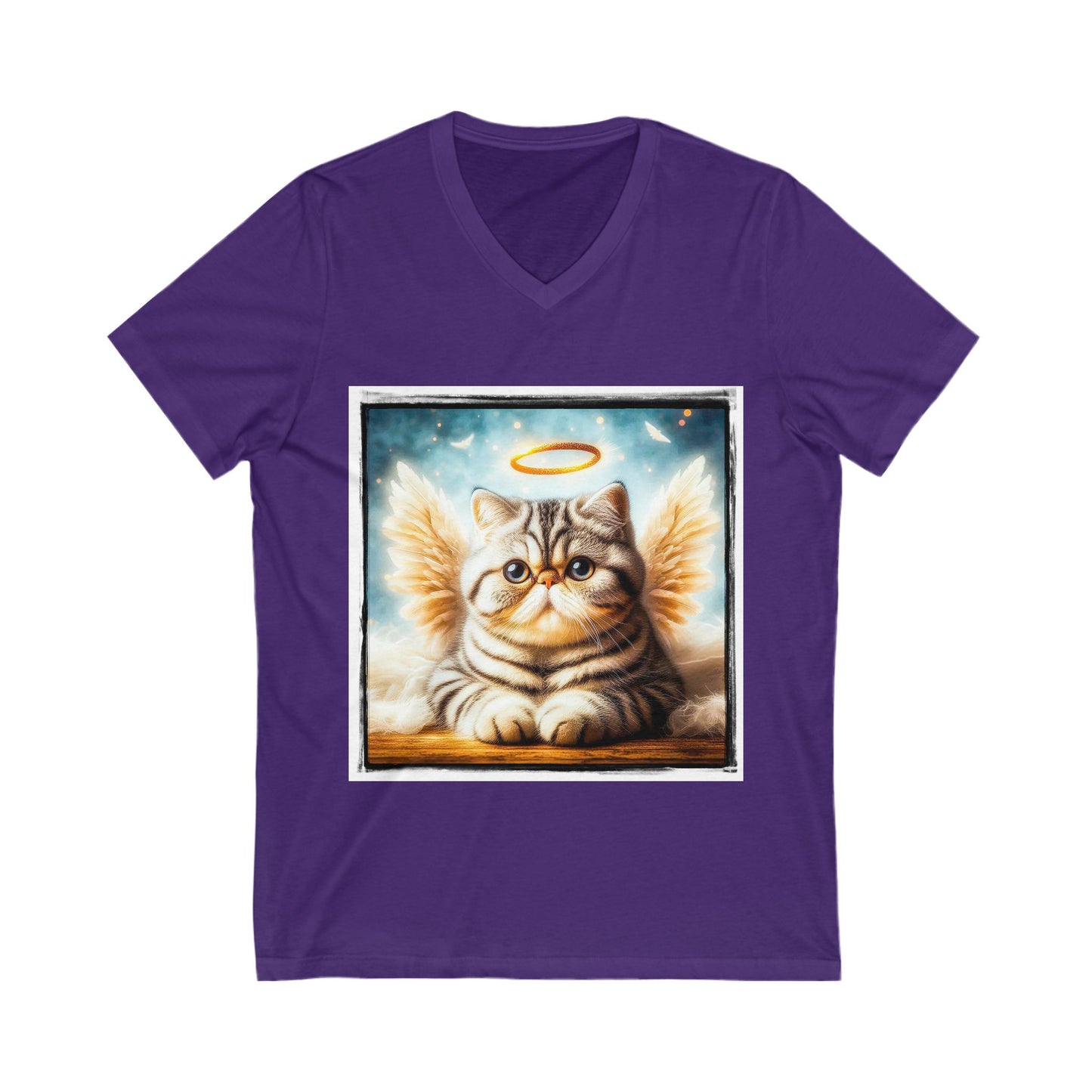 Exotic Shorthair Cat fluffy Angel Short Sleeve V-Neck Tee
