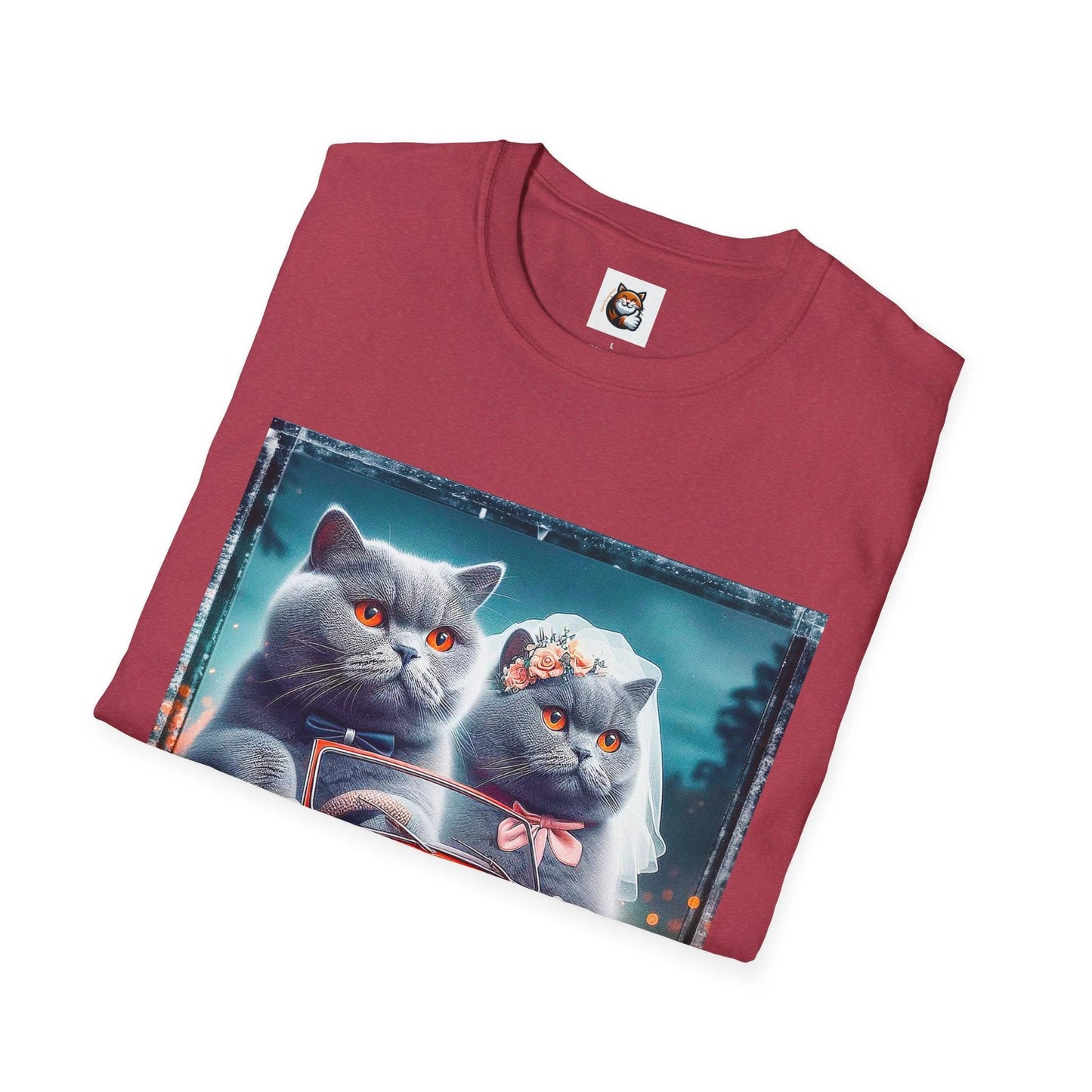 Wacky British Shorthair tiny red car Softstyle T-Shirt by Printify