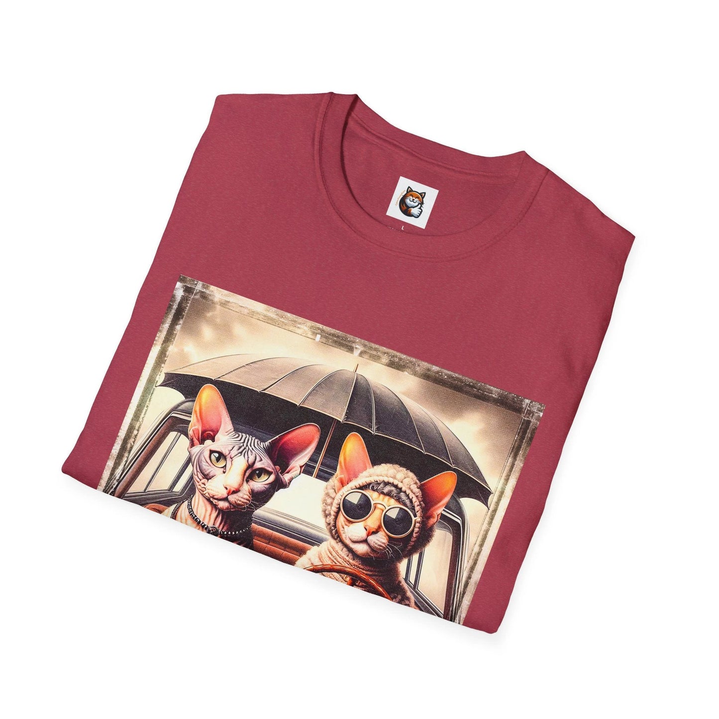 Wacky Cornish Rex Cat couple driving T-Shirt by Printify