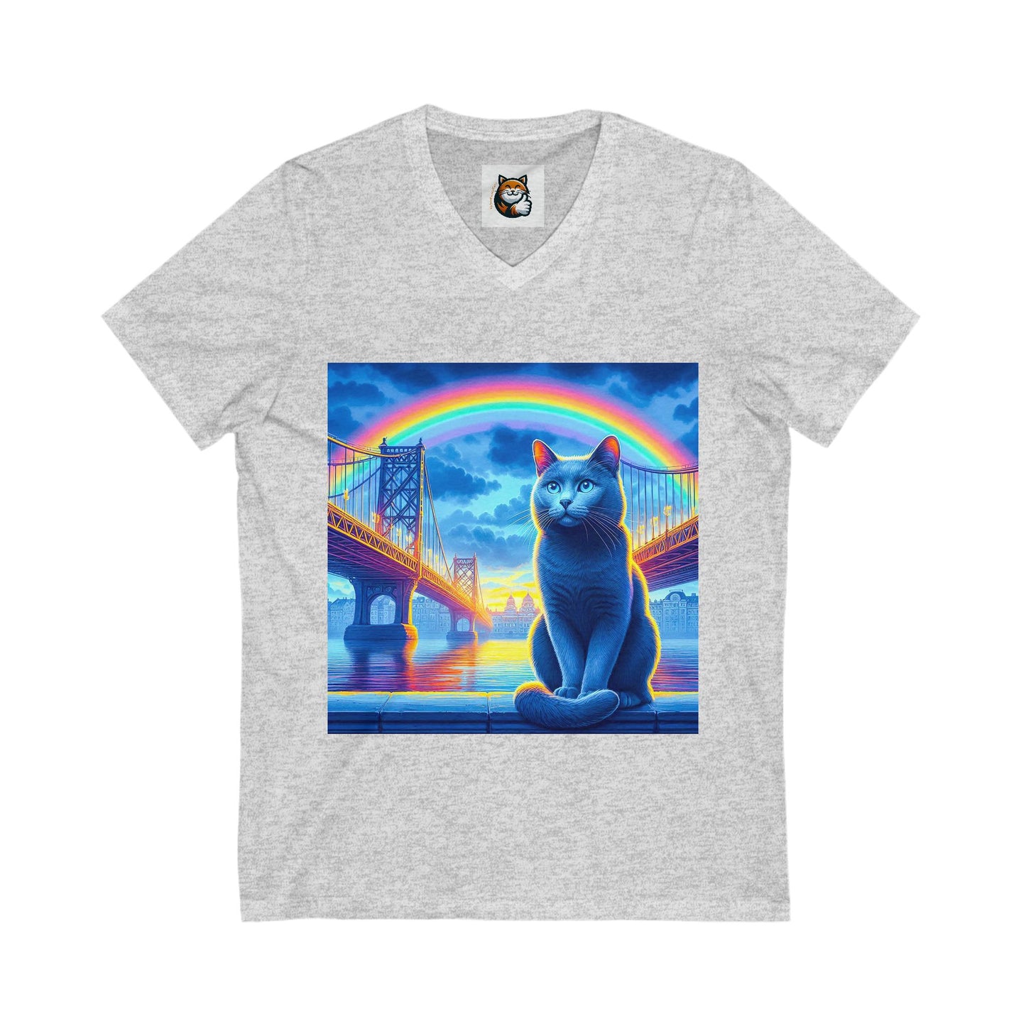 Russian Blue Cat Unisex Jersey Short Sleeve V-Neck Tee