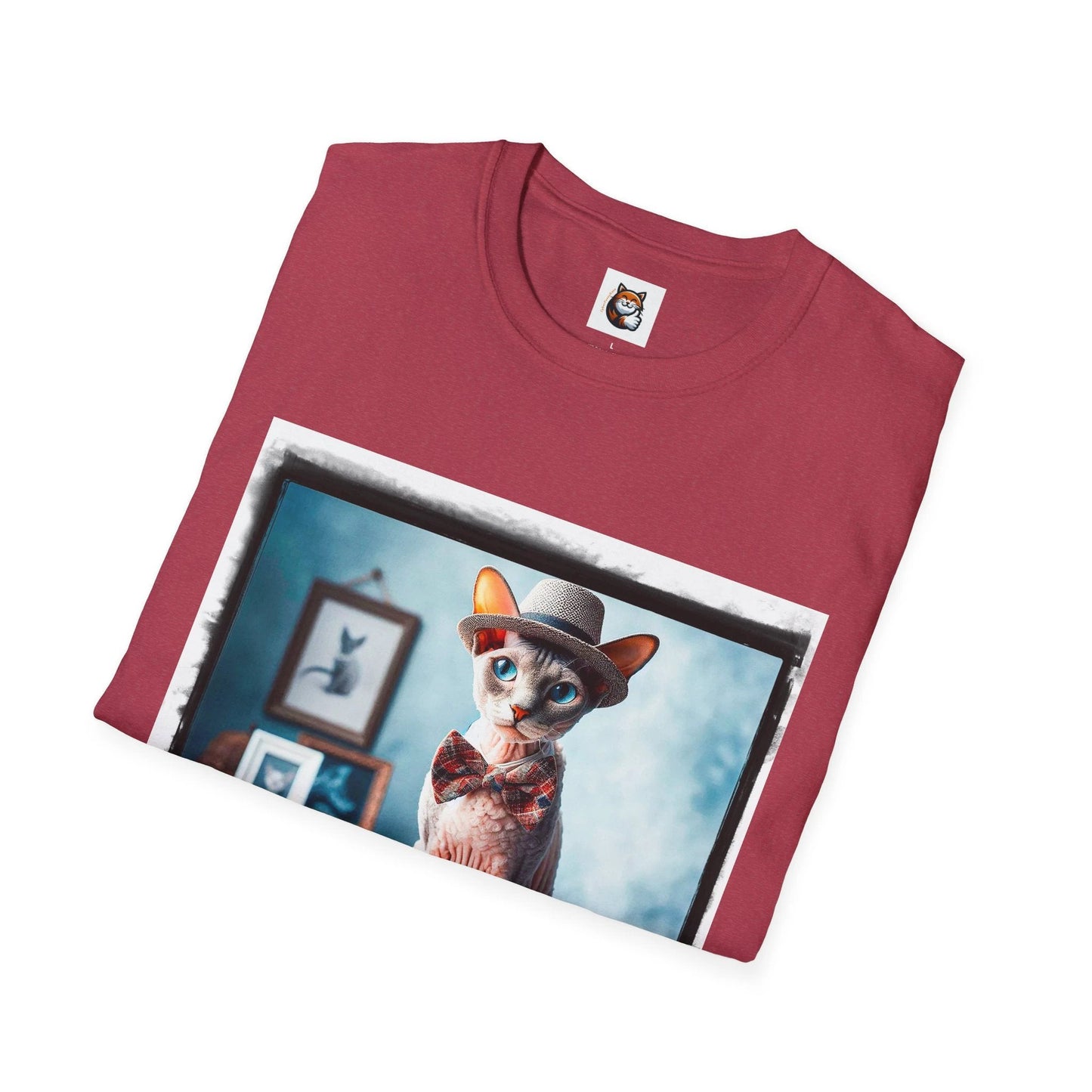 Cornish Rex Cat hat and bow tie Softstyle T-Shirt by Printify