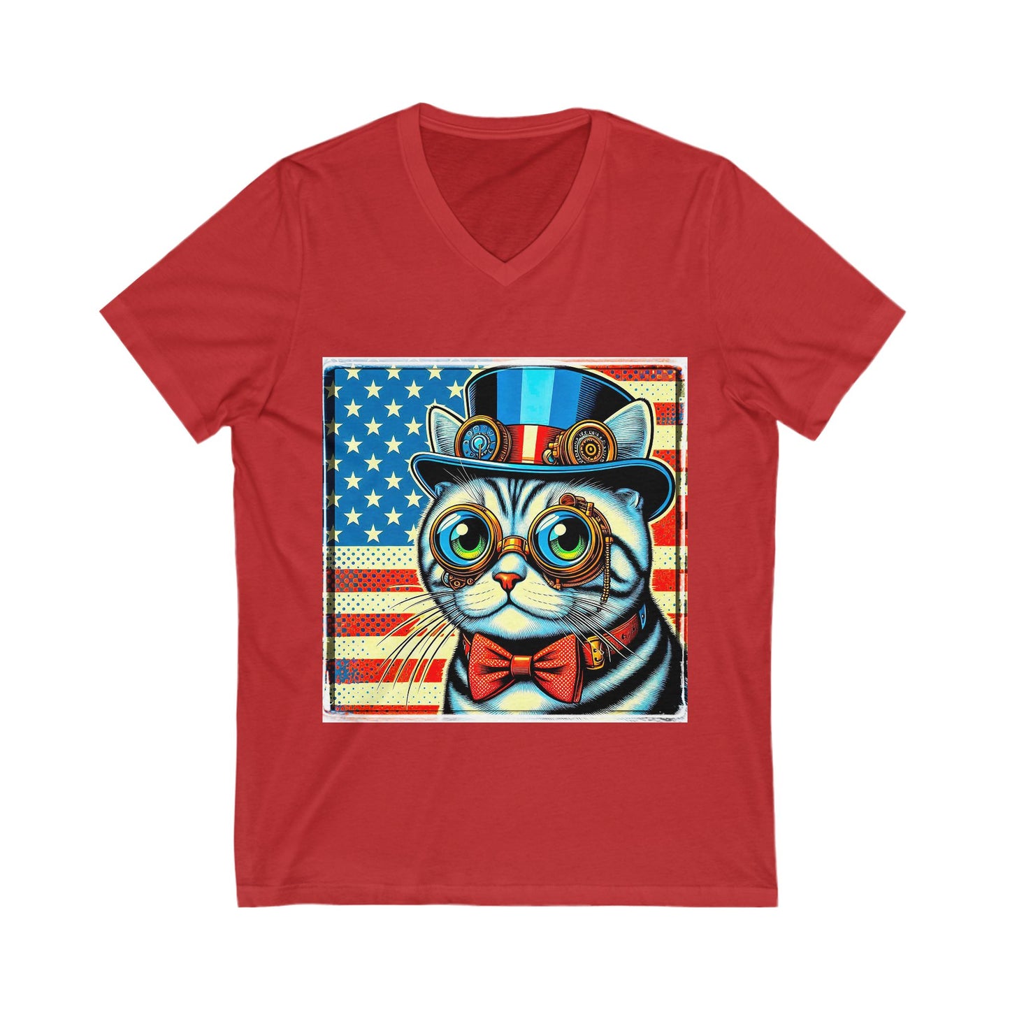 American Shorthair steam punk cutie Jersey Short Sleeve V-Neck Tee