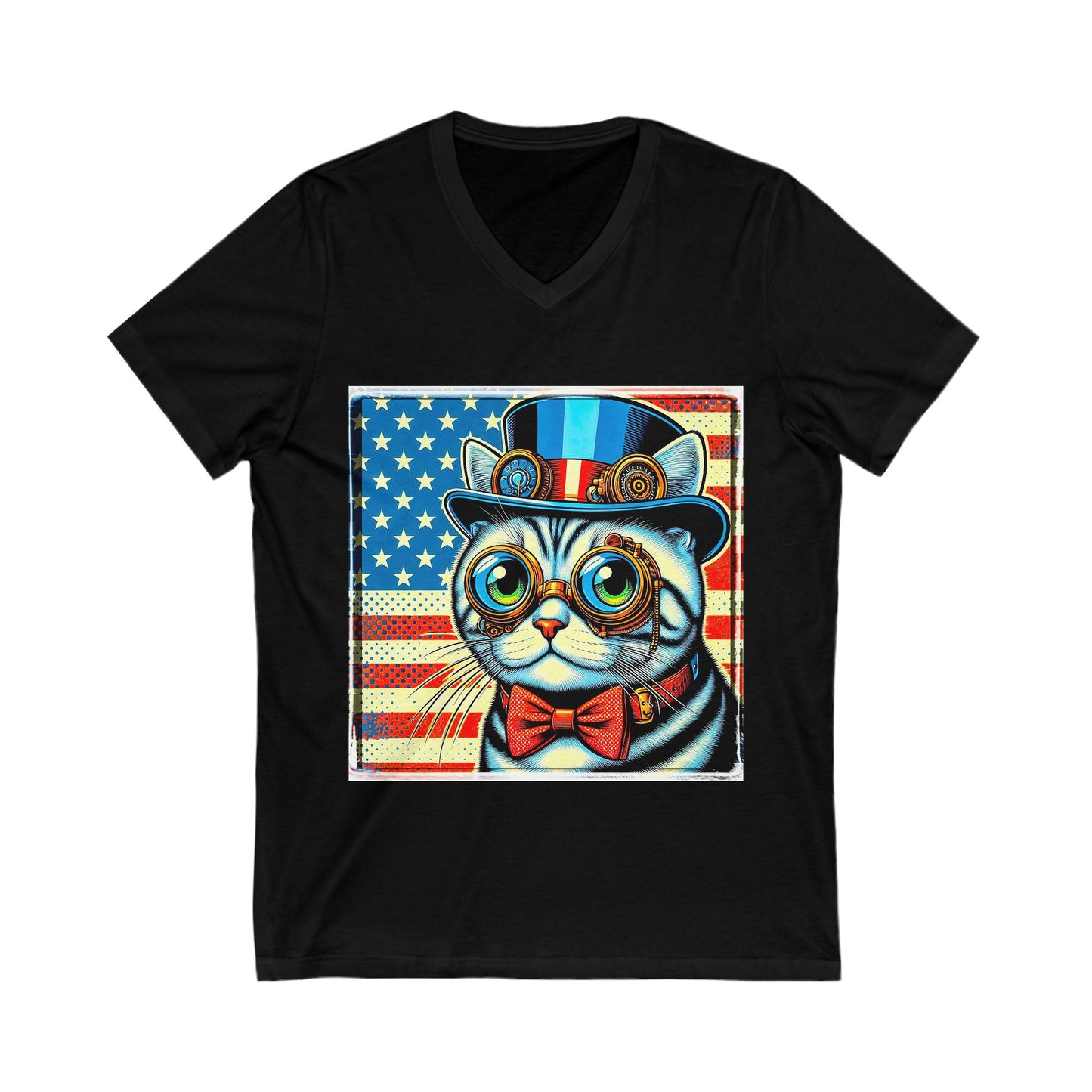 American Shorthair steam punk cutie Jersey Short Sleeve V-Neck Tee