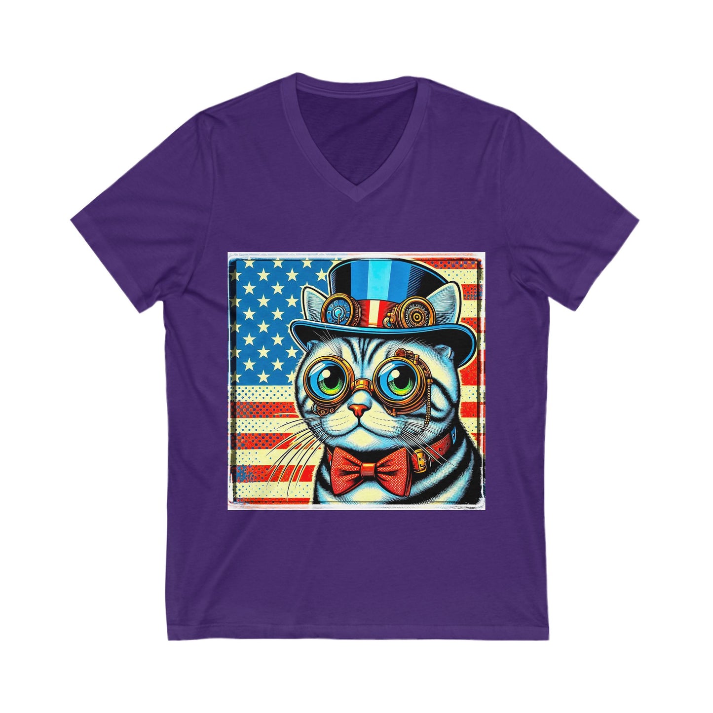 American Shorthair steam punk cutie Jersey Short Sleeve V-Neck Tee