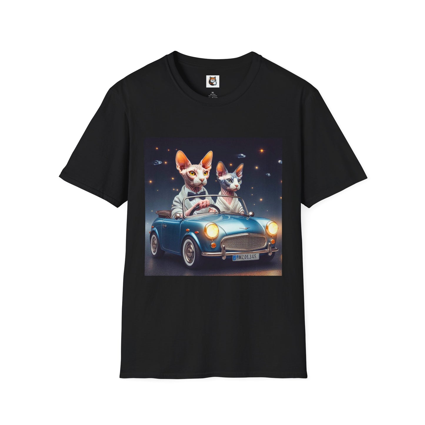 Wacky Sphynx Cat blue car