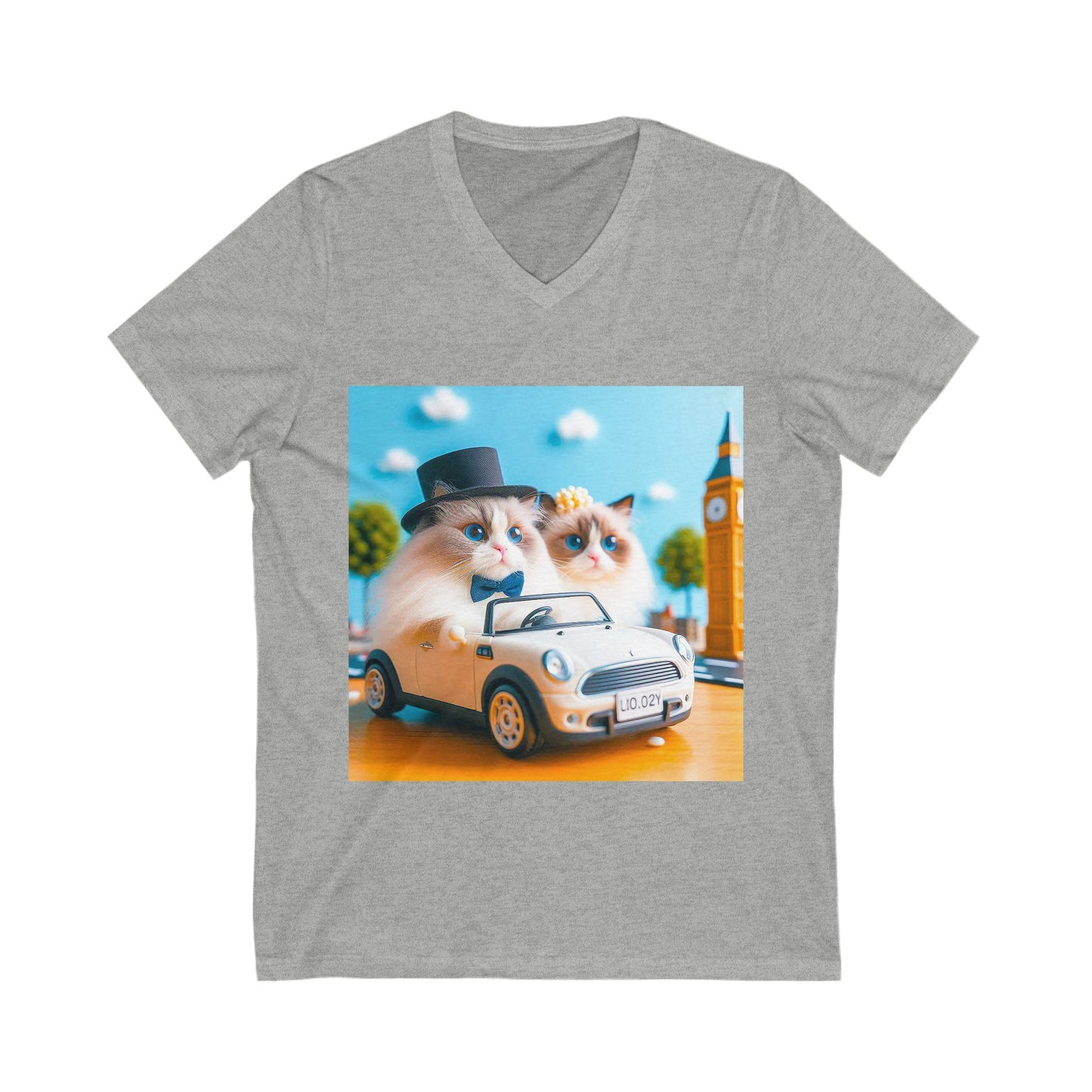 Wacky Ragdoll Cat friends driving Jersey Short Sleeve V-Neck Tee