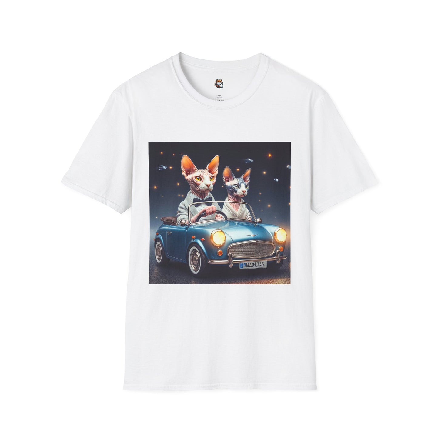 Wacky Sphynx Cat blue car