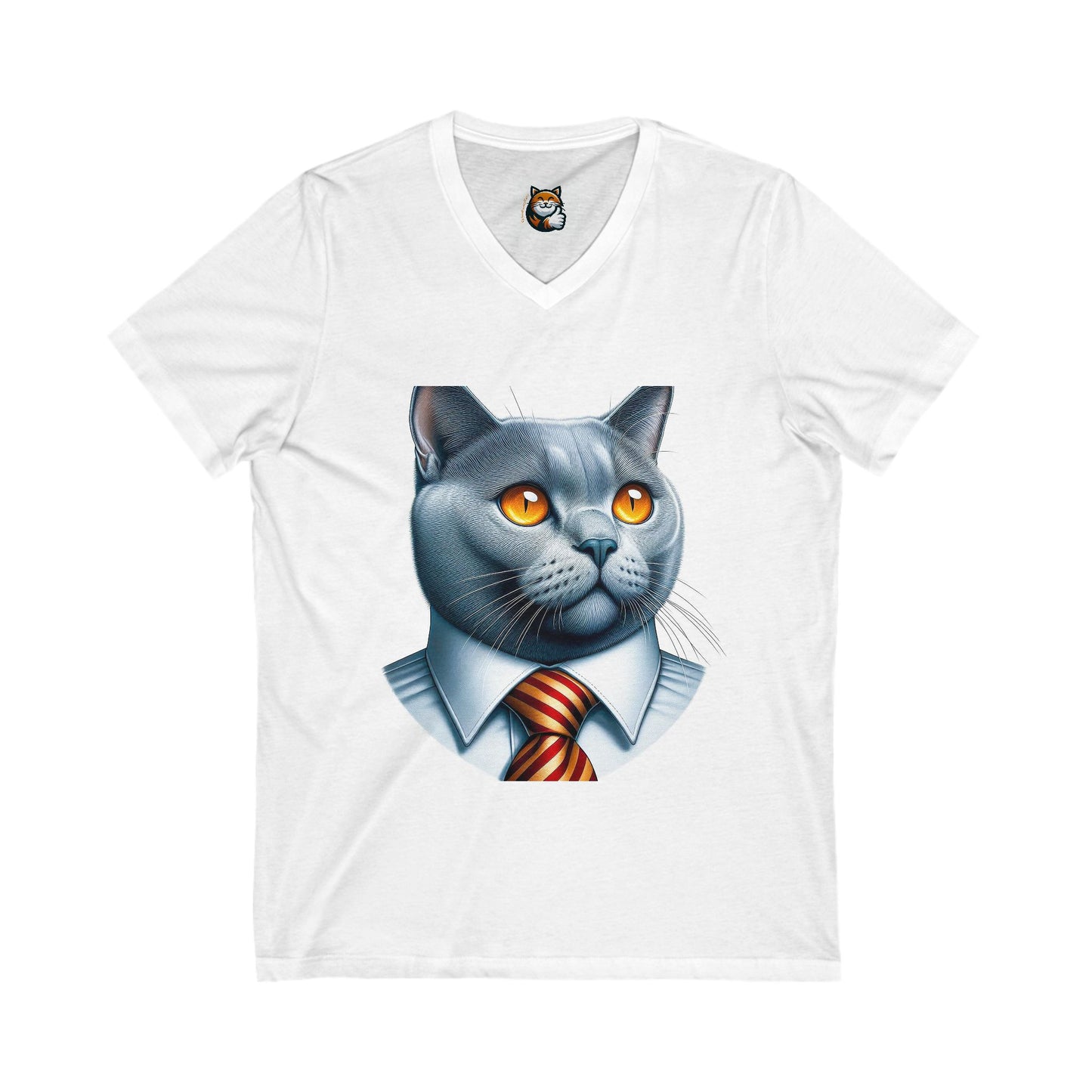 Russian Blue Cat business professor Jersey Short Sleeve V-Neck Tee