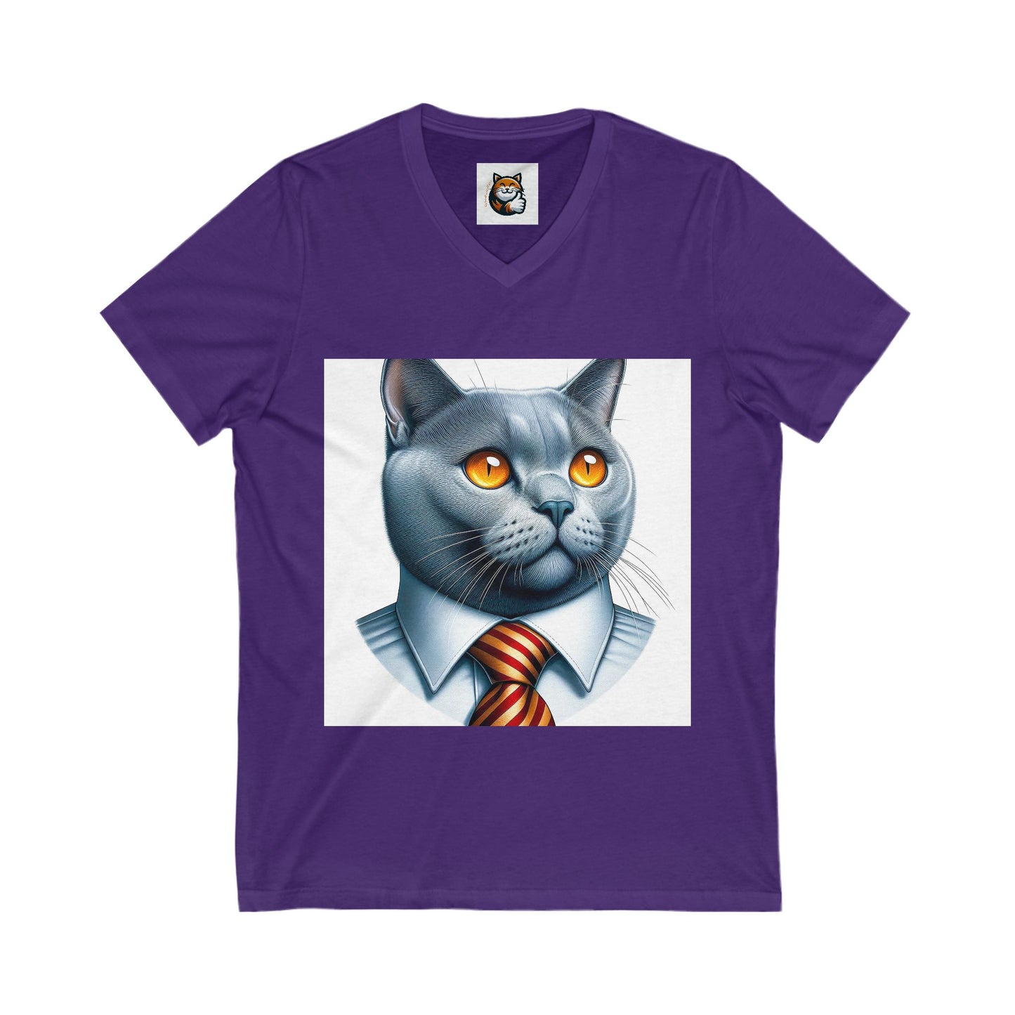 Russian Blue Cat business professor Jersey Short Sleeve V-Neck Tee
