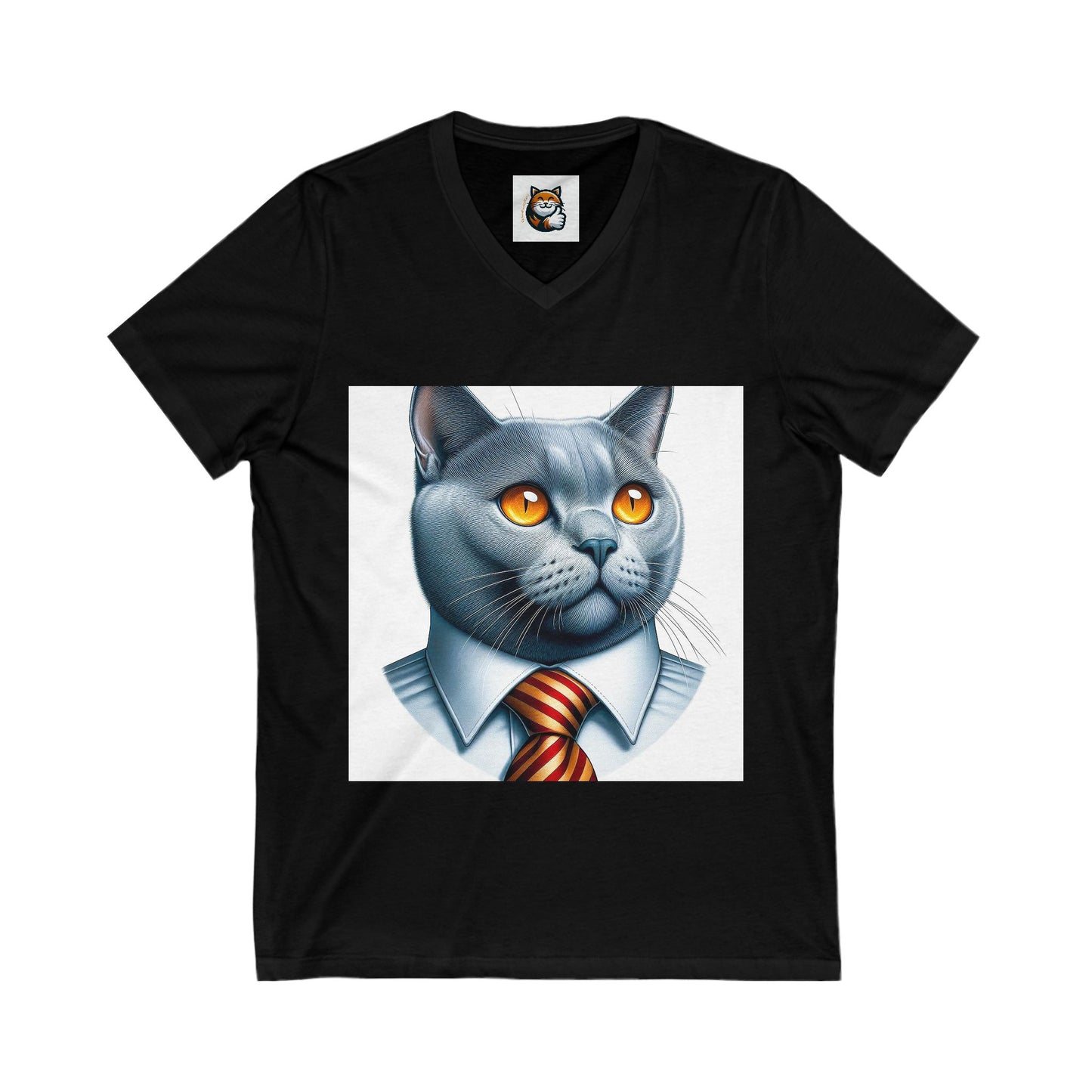 Russian Blue Cat business professor Jersey Short Sleeve V-Neck Tee
