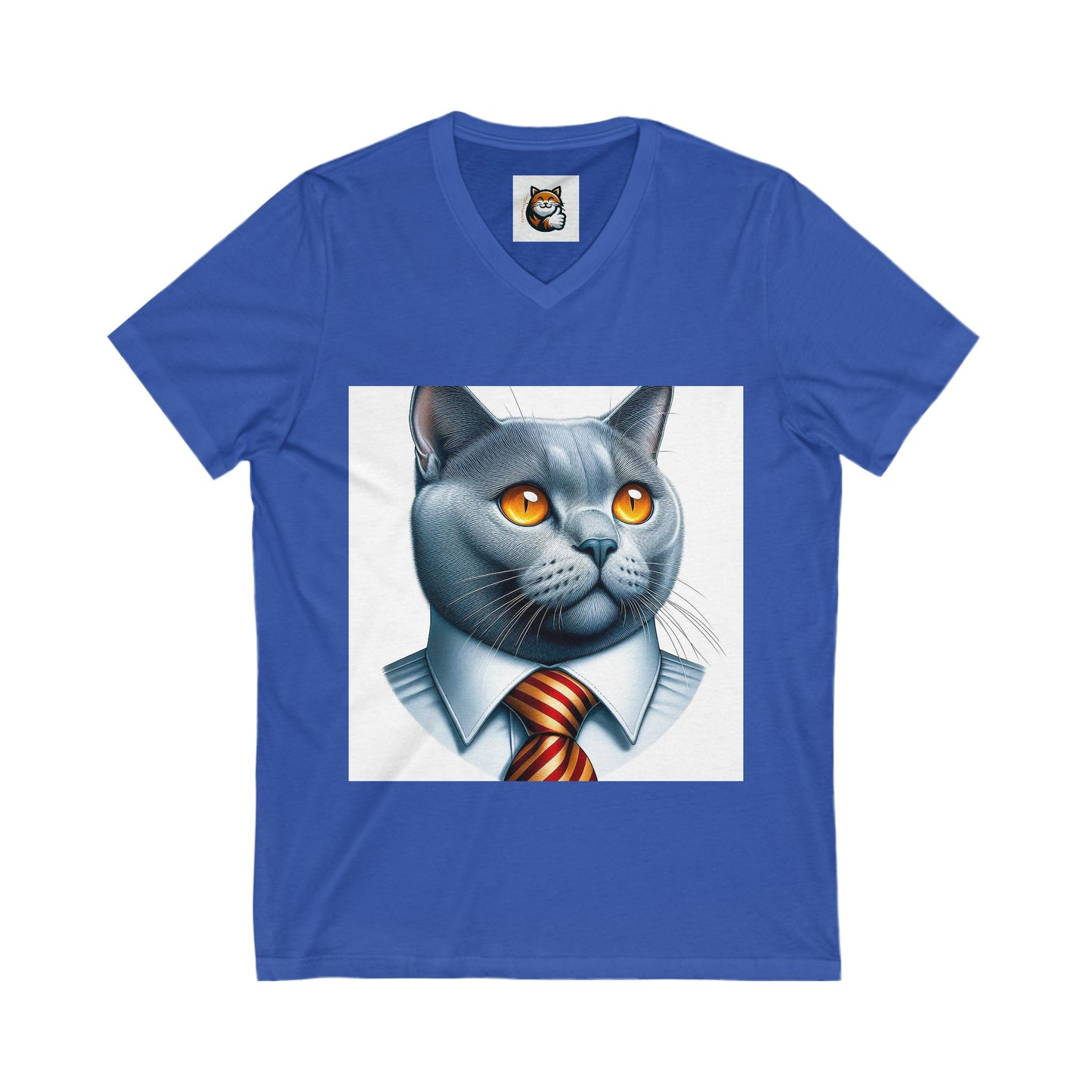 Russian Blue Cat business professor Jersey Short Sleeve V-Neck Tee