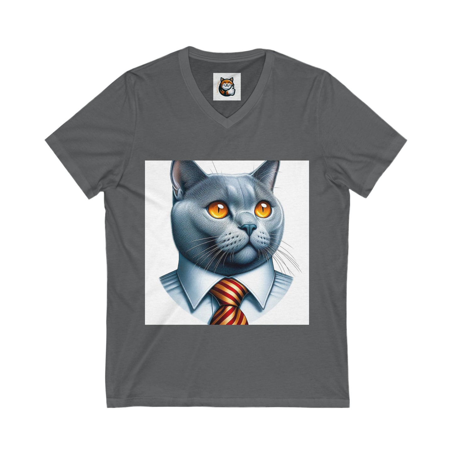 Russian Blue Cat business professor Jersey Short Sleeve V-Neck Tee