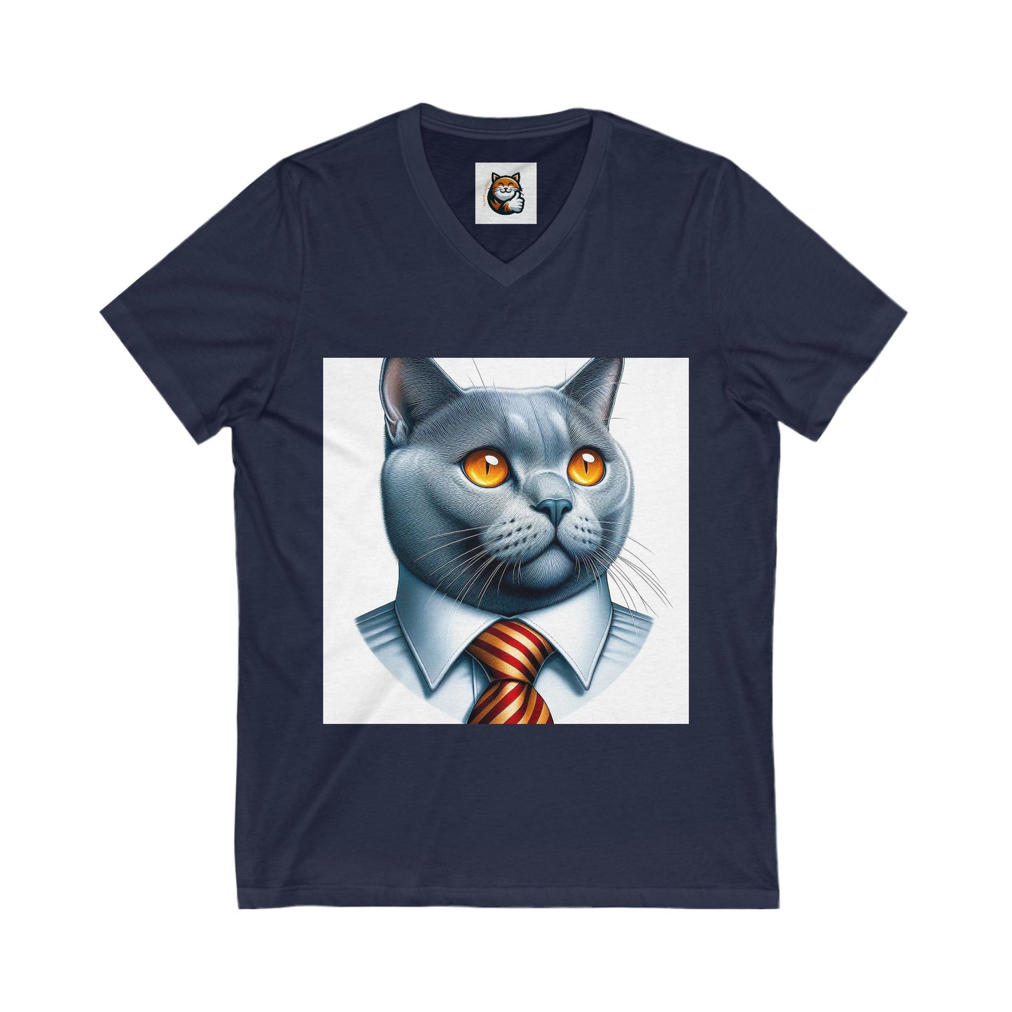 Russian Blue Cat business professor Jersey Short Sleeve V-Neck Tee