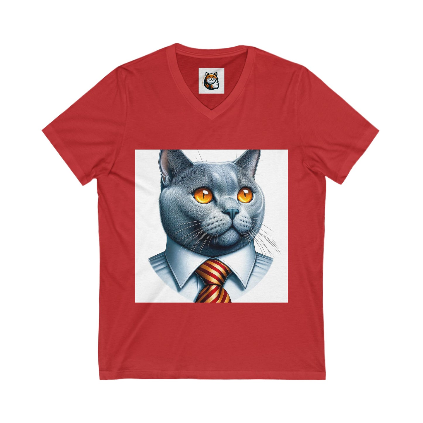 Russian Blue Cat business professor Jersey Short Sleeve V-Neck Tee