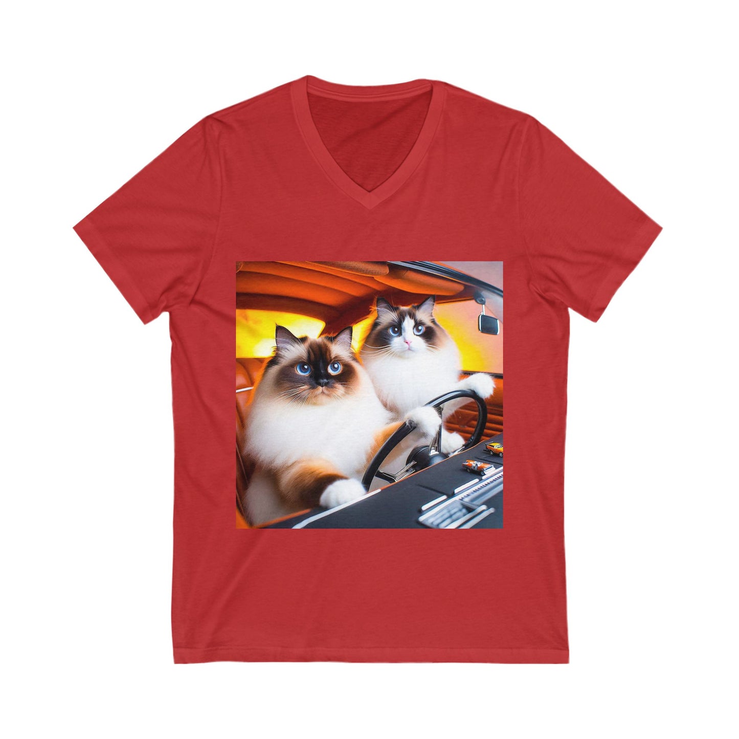 Wacky Ragdoll Cat Unisex Jersey Short Sleeve V-Neck Tee
